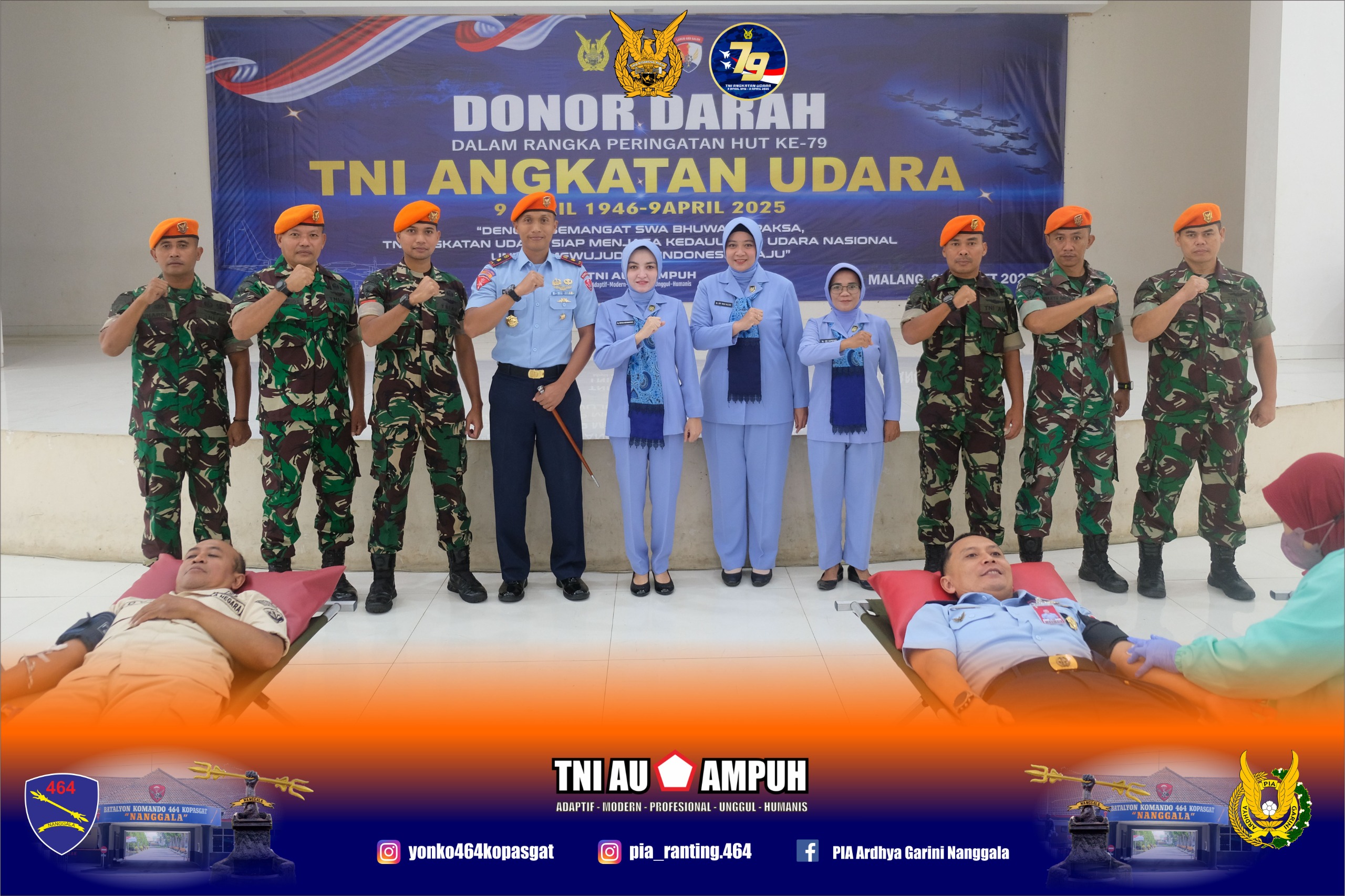 Peduli Sesama, Prajurit Dan PIA Ardhya Garini Yonko 464 Kopasgat Ikuti Donor Darah Dalam Rangka HUT Ke – 79 TNI AU
