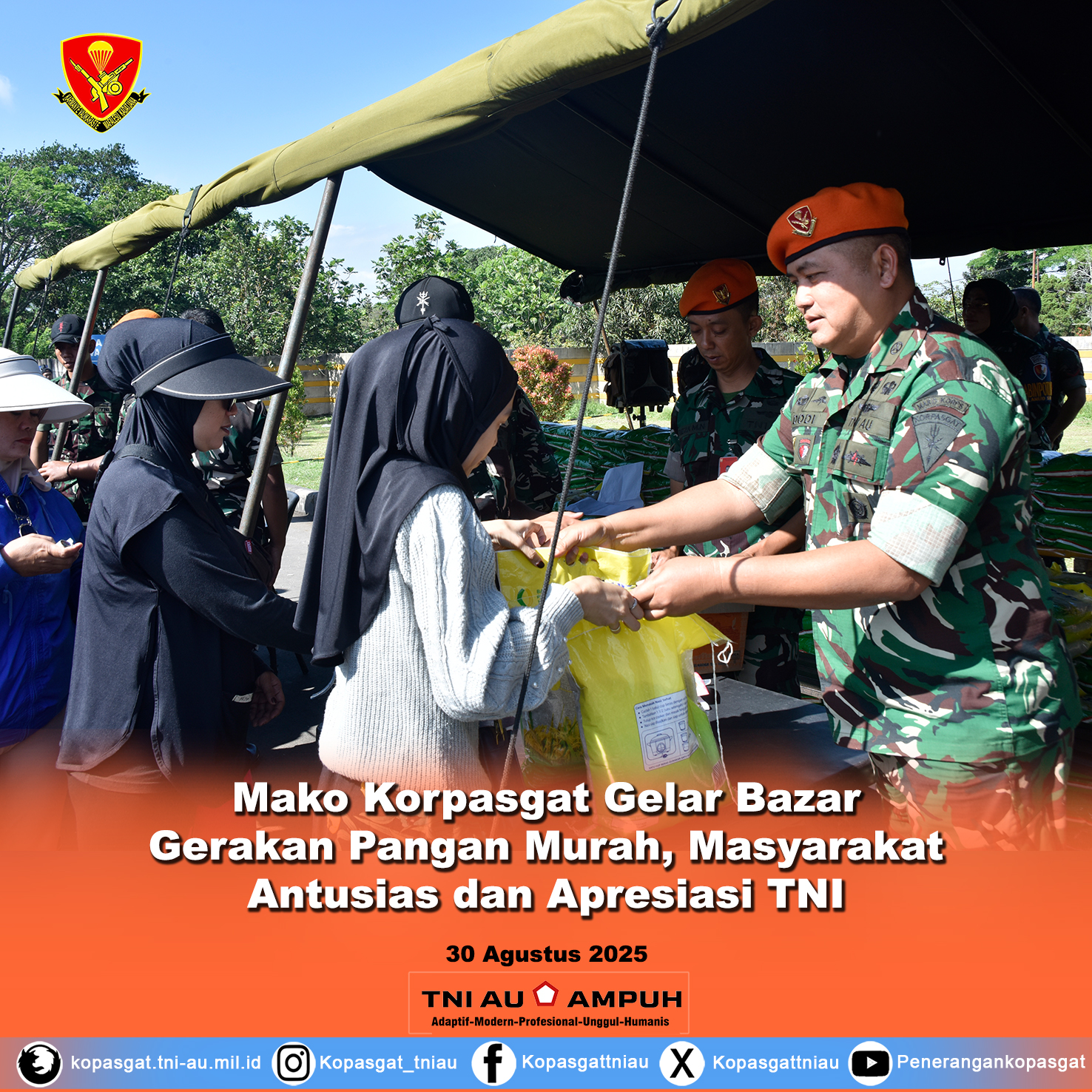 Mako Korpasgat Gelar Bazar Gerakan Pangan Murah, Masyarakat Antusias dan Apresiasi TNI