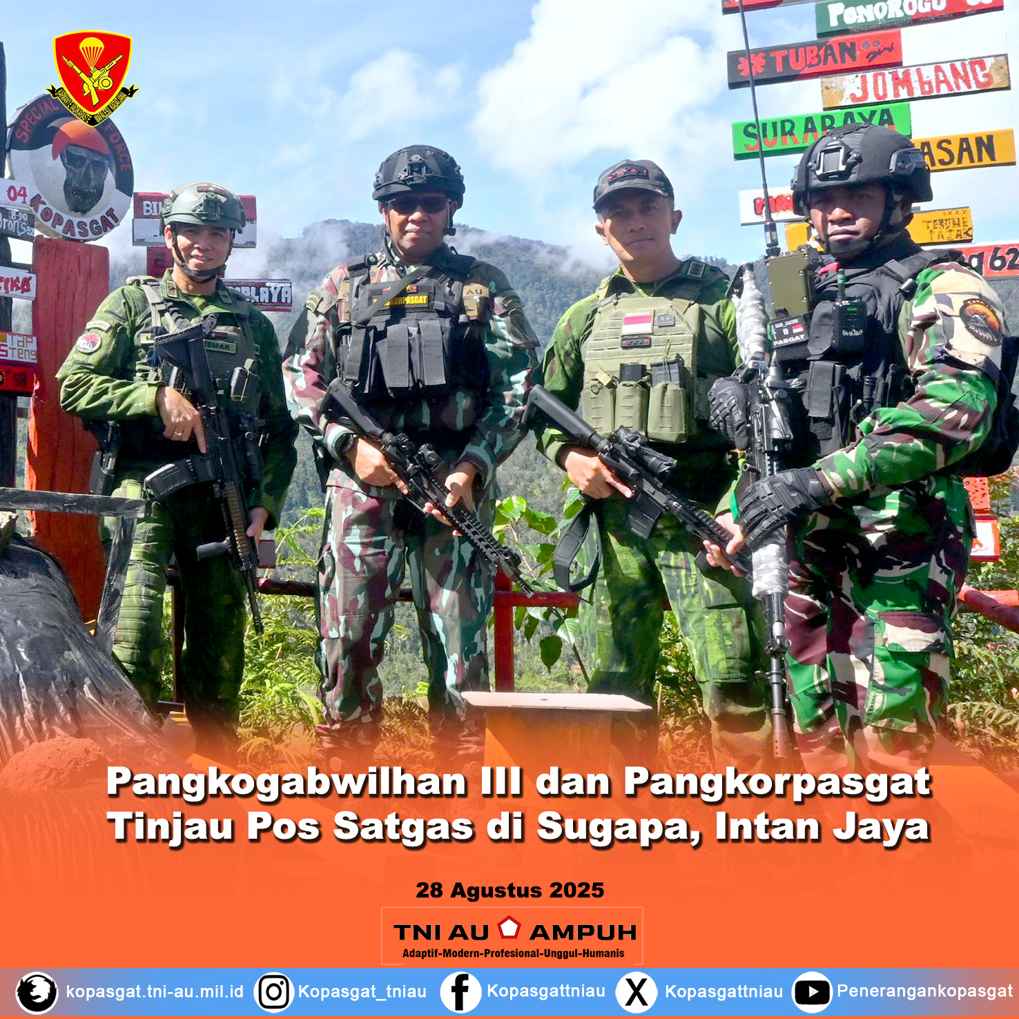 Pangkogabwilhan III dan Pangkorpasgat Tinjau Pos Satgas di Sugapa, Intan Jaya