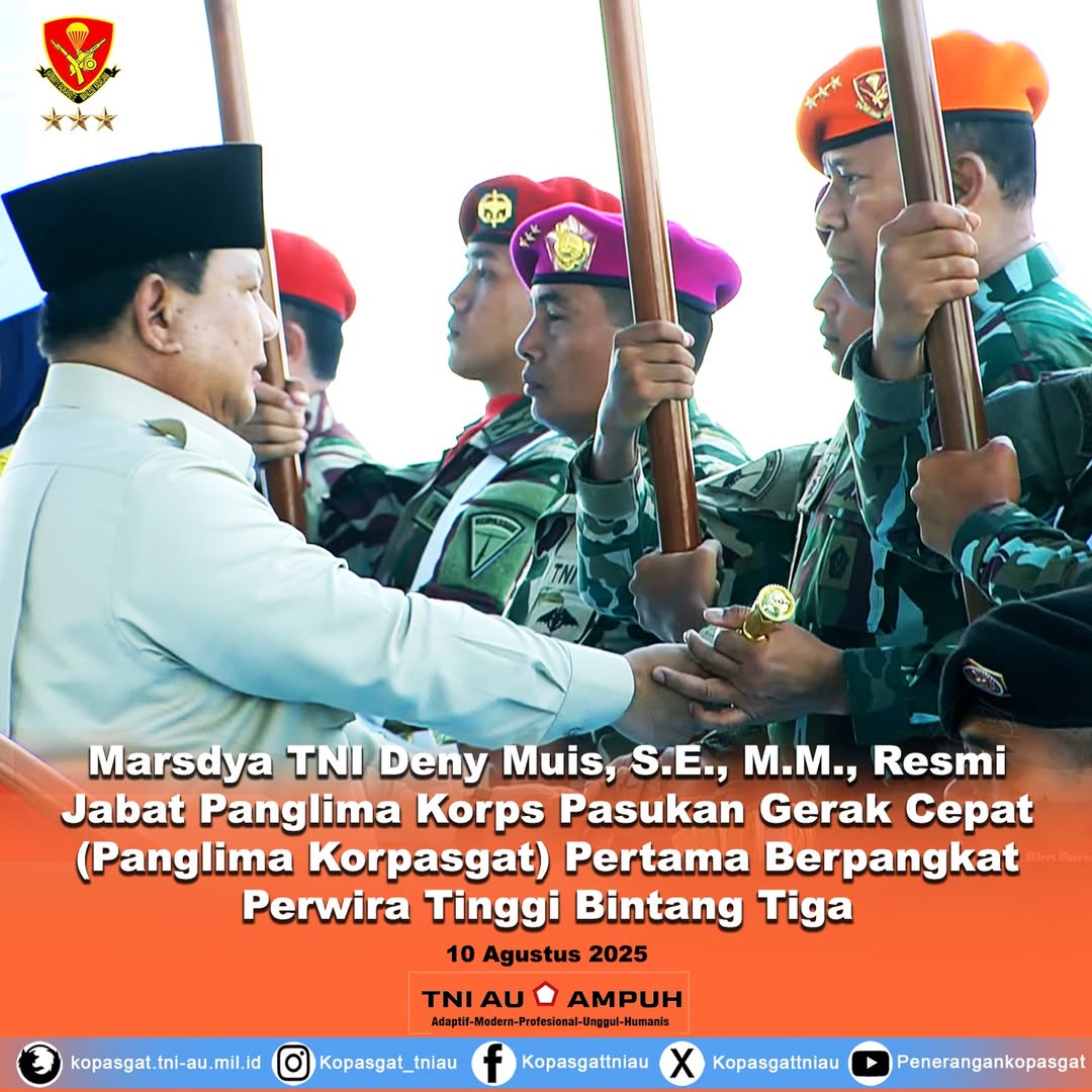 Marsdya TNI Deny Muis, S.E., M.M., Resmi Jabat Panglima Korpasgat Pertama Berpangkat Perwira Tinggi Bintang Tiga