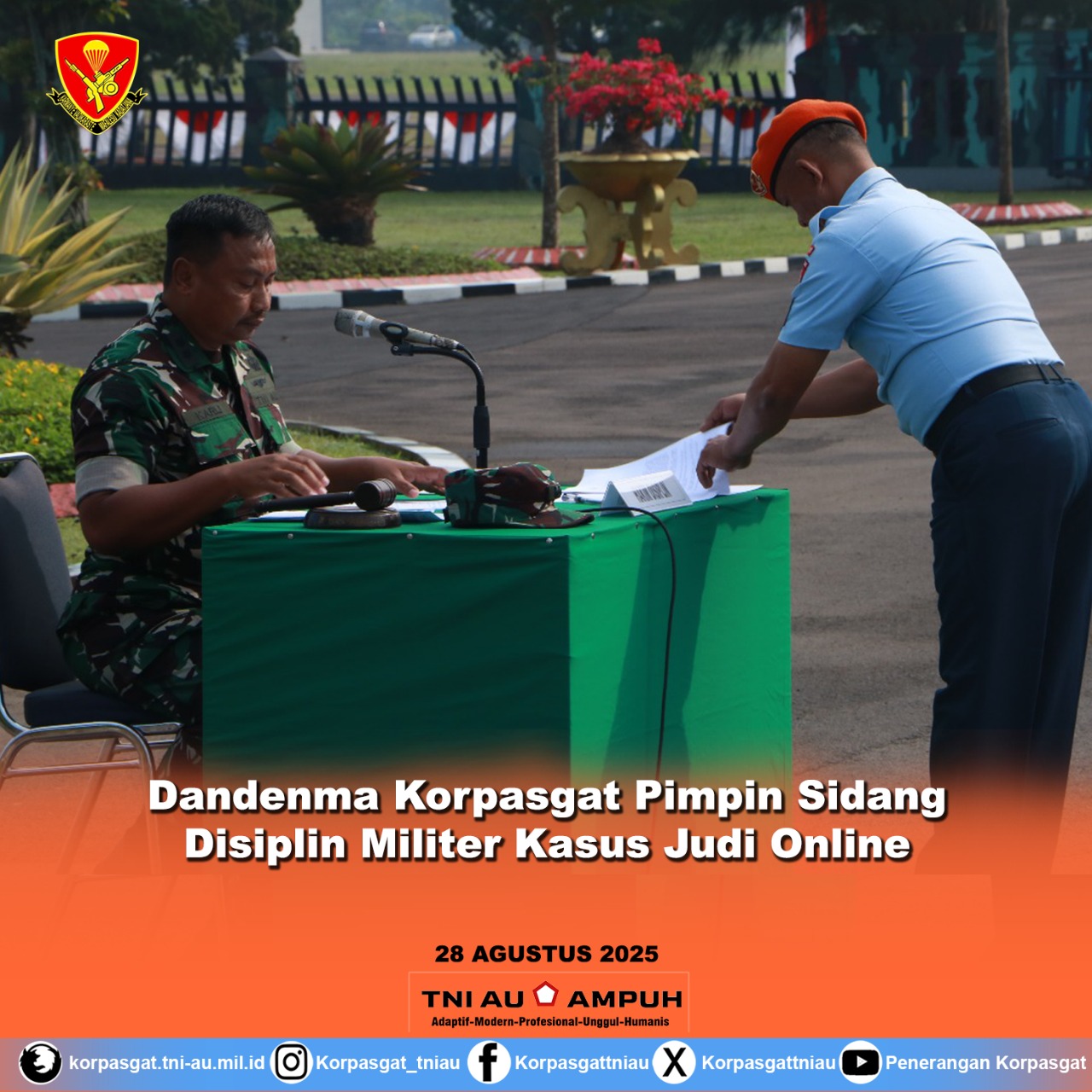 Dandenma Korpasgat Pimpin Sidang Disiplin Militer Kasus Judi Online