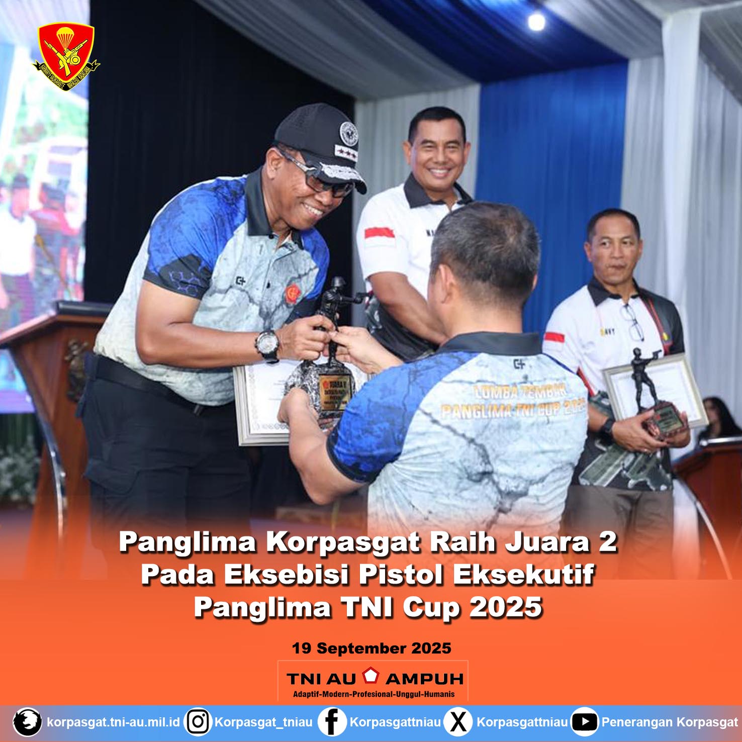 Panglima Korpasgat Raih Juara 2 pada Eksebisi Pistol Eksekutif Panglima TNI Cup 2025
