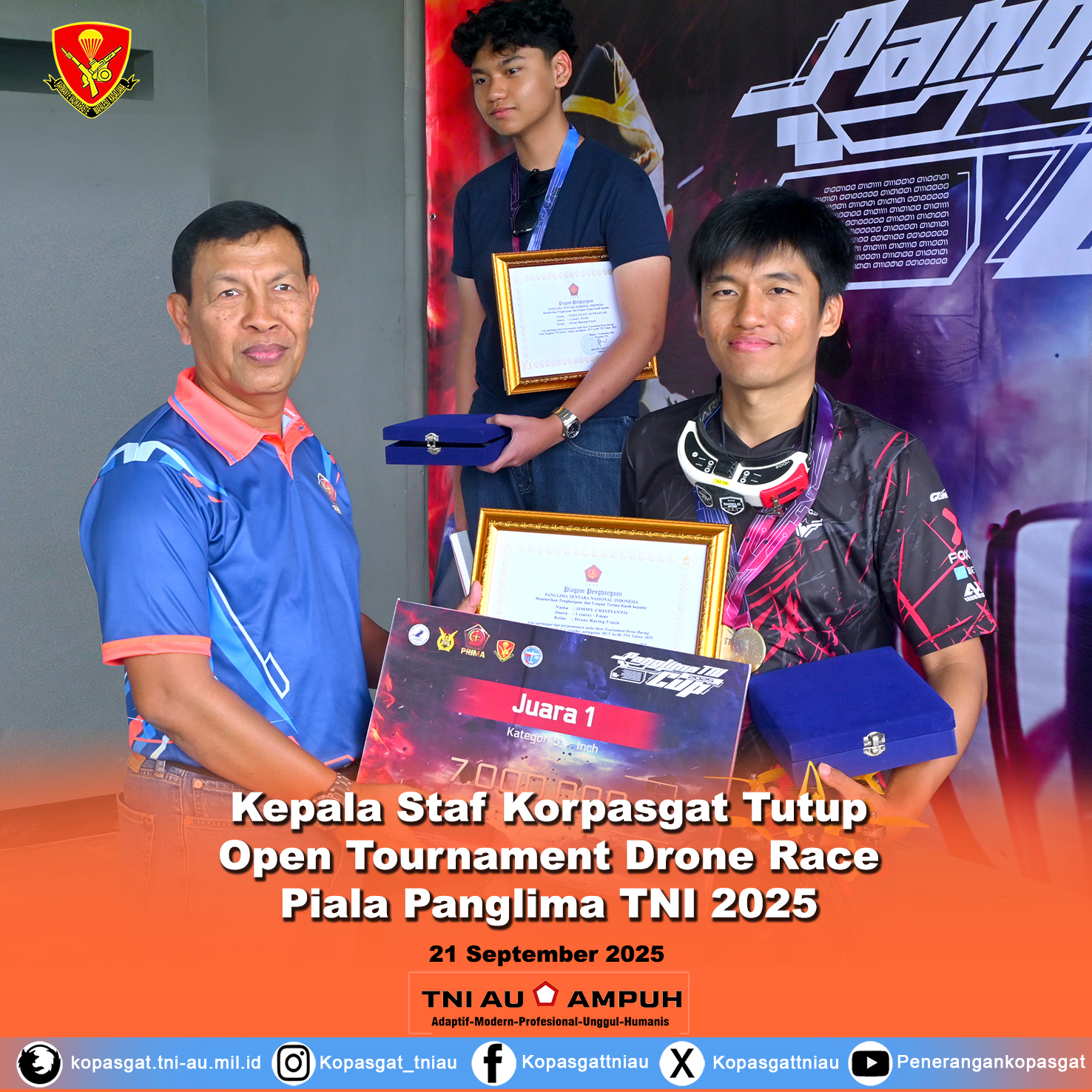 Kepala Staf Korpasgat Tutup Open Tournament Drone Race Piala Panglima TNI 2025