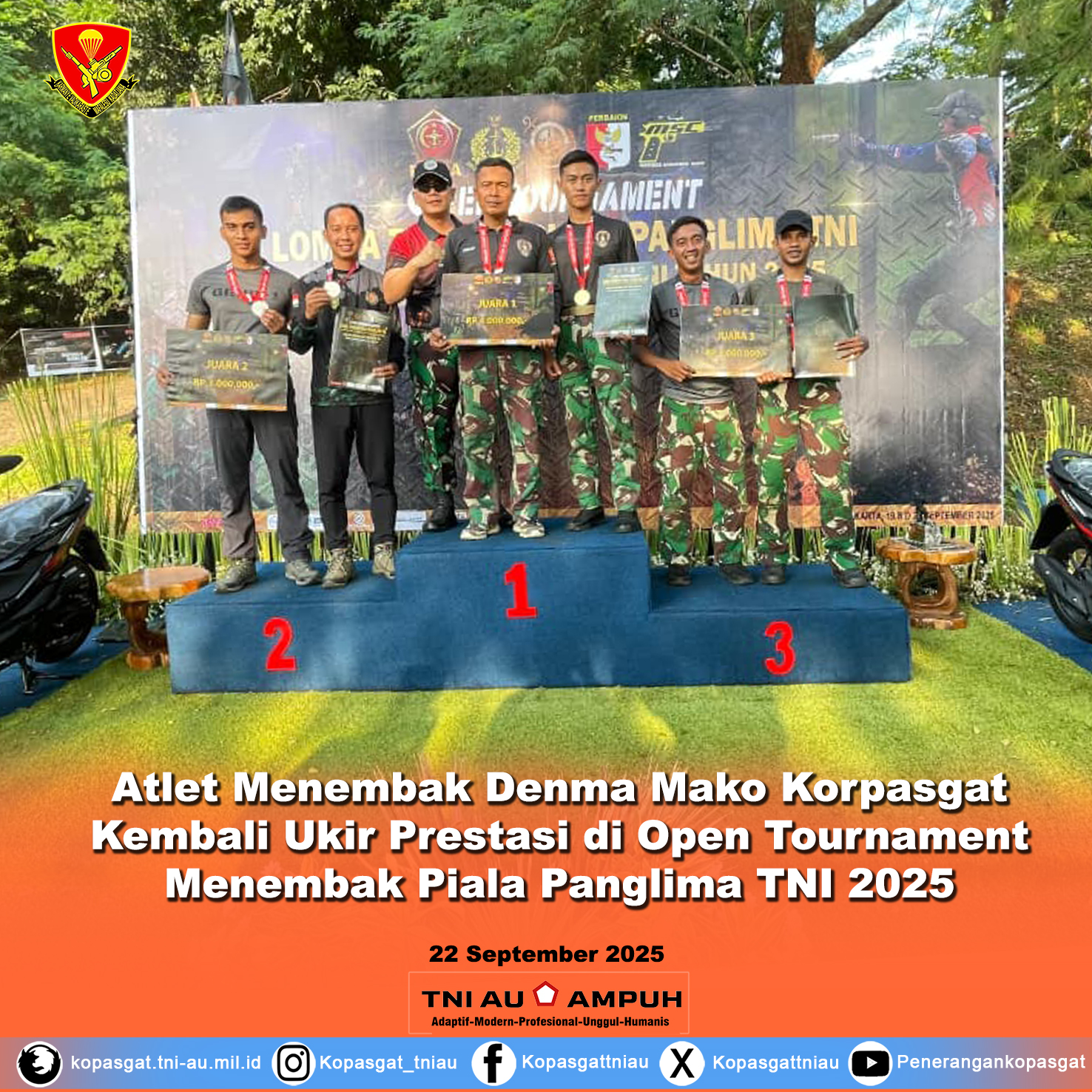 Atlet Menembak Denma Mako Korpasgat Kembali Ukir Prestasi di Open Tournament Menembak Piala Panglima TNI 2025
