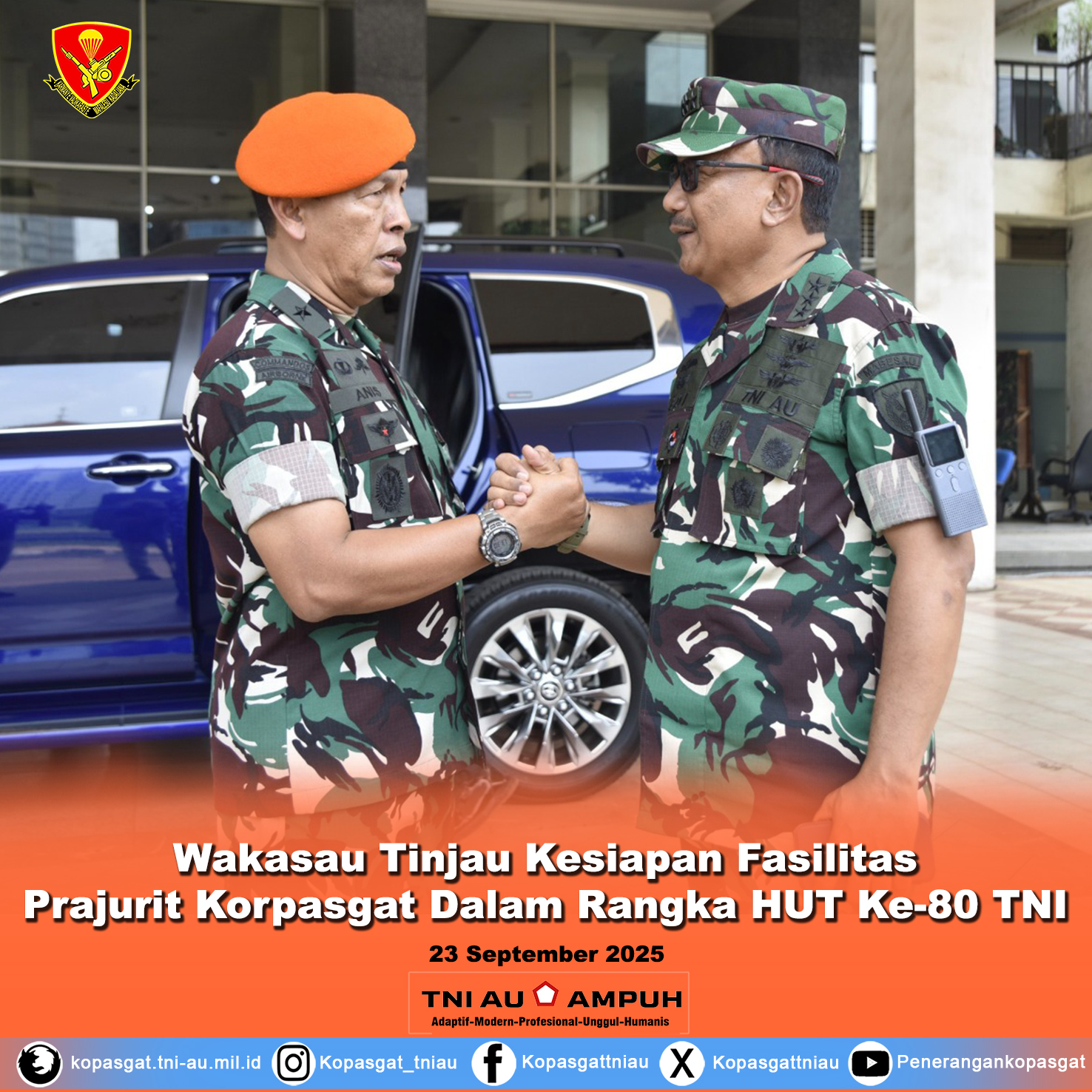 Wakasau Tinjau Kesiapan Fasilitas Prajurit Korpasgat Dalam Rangka HUT Ke-80 TNI