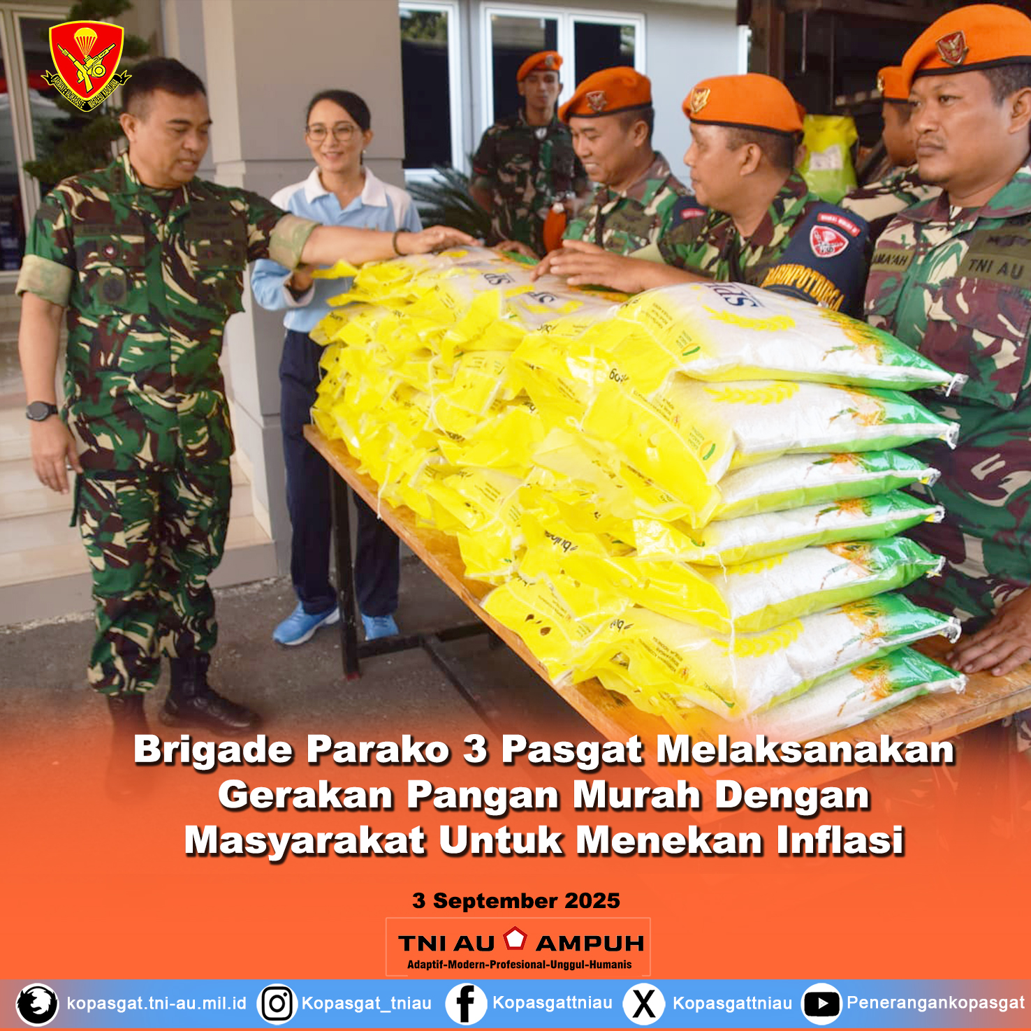 Brigade Parako 3 Pasgat Melaksanakan Gerakan Pangan Murah Dengan Masyarakat  Untuk Menekan Inflasi