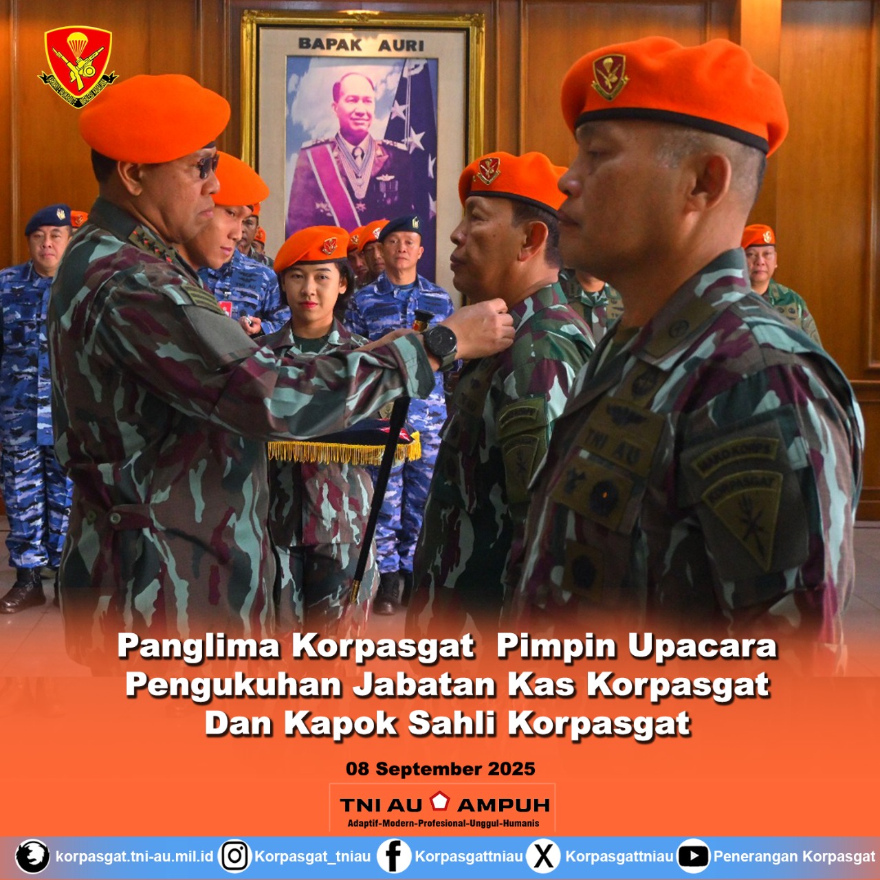 Panglima Korps Pasukan Gerak Cepat (Panglima Korpasgat)  Pimpin Upacara Pengukuhan Jabatan Kas Korpasgat Dan Kapok Sahli Korpasgat