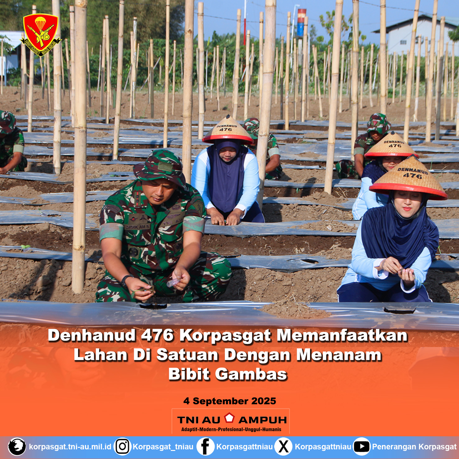 “Tingkatkan Produktivitas Ketahanan Pangan Nasional” Denhanud 476 Korpasgat Kembali Memanfaatkan Lahan Di Satuan Dengan Menanam Bibit Gambas