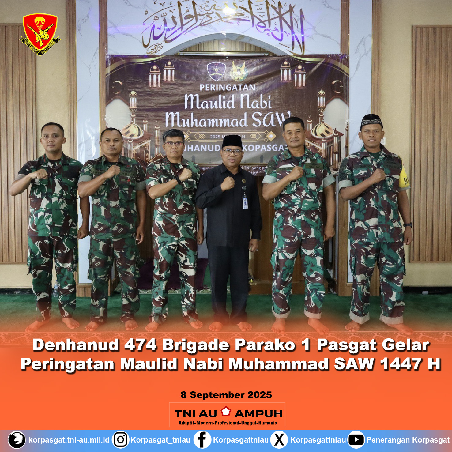 Denhanud 474 Brigade Parako 1 Pasgat Gelar Peringatan Maulid Nabi Muhammad SAW 1447 H