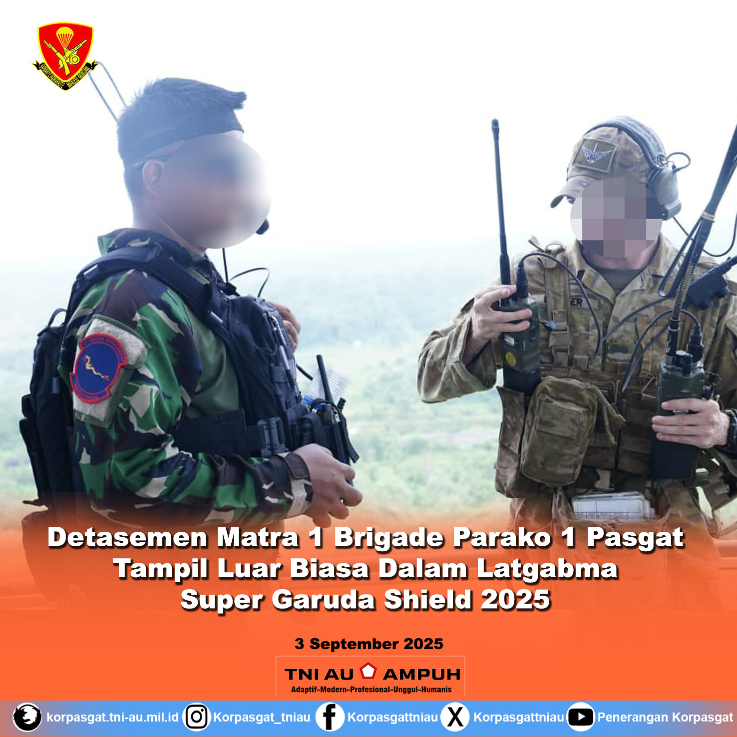 Detasemen Matra 1 Brigade Parako 1 Pasgat Tampil Luar Biasa Dalam Latgabma Super Garuda Shield 2025