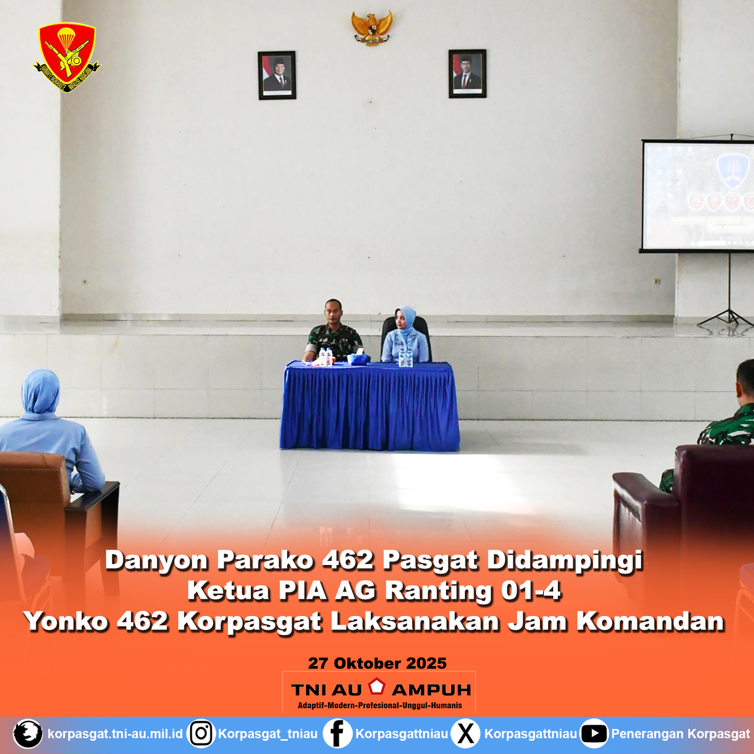 Danyon Parako 462 Pasgat Didampingi Ketua PIA AG Ranting 01-4 Yonko 462 Korpasgat Laksanakan Jam Komandan