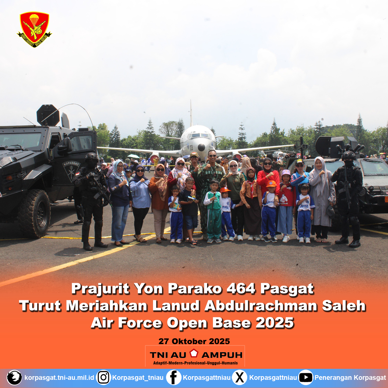 Prajurit Yon Parako 464 Pasgat Turut Meriahkan Lanud Abdulrachman Saleh Air Force Open Base 2025