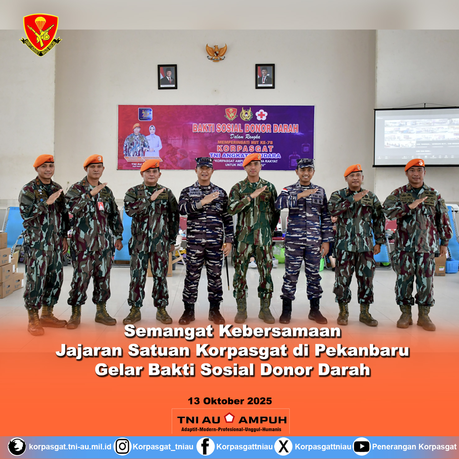 Semangat Kebersamaan, Korpasgat Pekanbaru Gelar Bakti Sosial Donor Darah