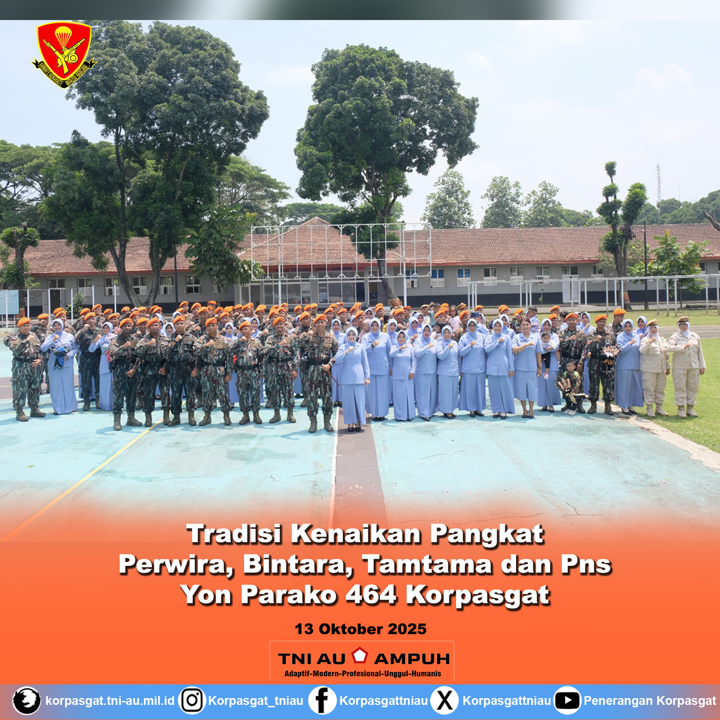 Sarat Makna Dan Semangat, Tradisi Kenaikan Pangkat Perwira, Bintara, Tamtama Dan Pns Yon Parako 464 Korpasgat Disambut Penyiraman Air Bunga