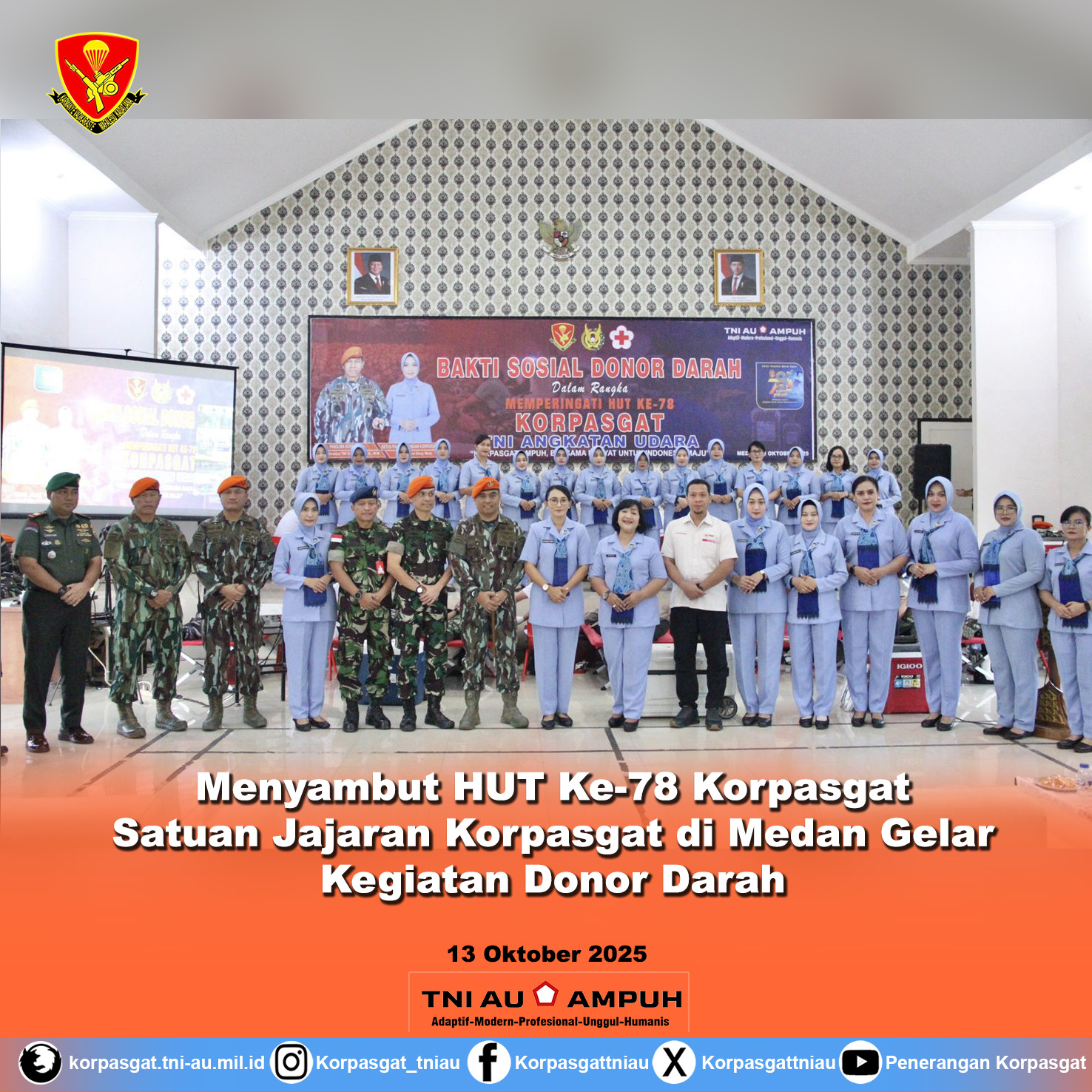 Menyambut HUT Ke-78 Korps Pasukan Gerak Cepat,Satuan Jajaran Korpasgat di Medan Gelar Kegiatan Donor Darah