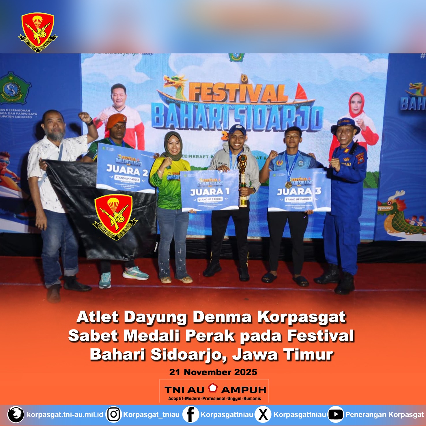 Atlet Dayung Denma Korpasgat Sabet Medali Perak pada Festival Bahari Sidoarjo, Jawa Timur