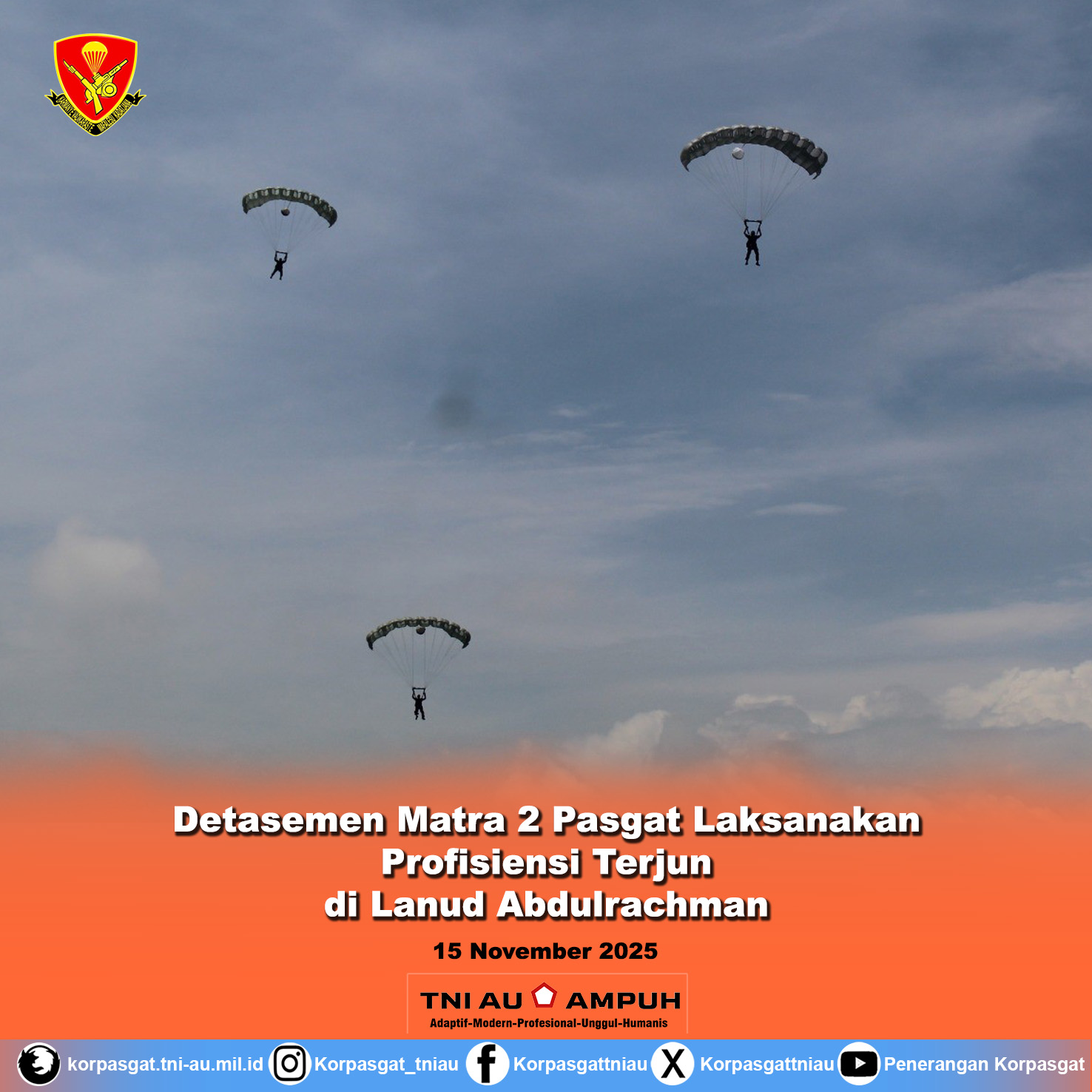 Detasemen Matra 2 Pasgat  Laksanakan Profisiensi Terjun di Lanud Abdulrachman