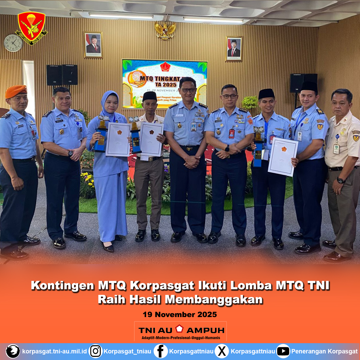 Kontingen MTQ Korpasgat Ikuti Lomba MTQ TNI Raih Hasil Membanggakan