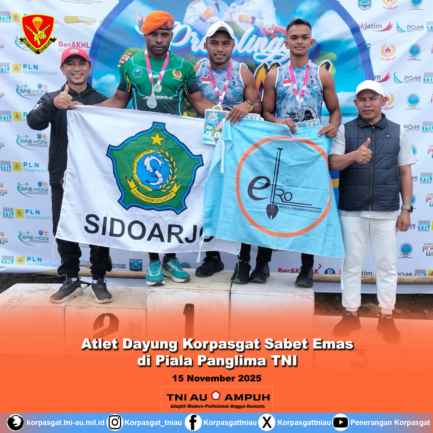 Atlet Dayung Korpasgat Sabet Emas di Piala Panglima TNI