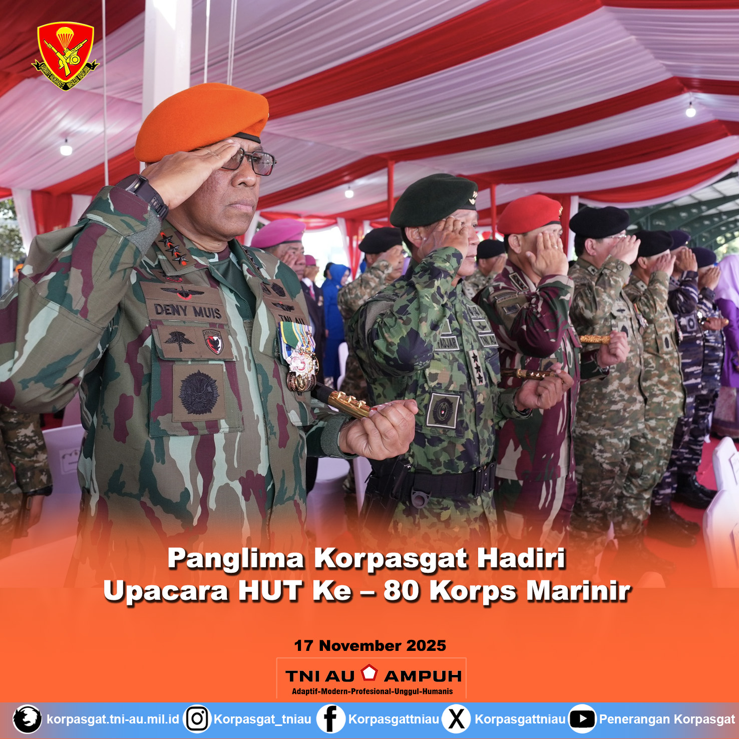 Panglima Korpasgat Hadiri Upacara HUT Ke – 80 Korps Marinir