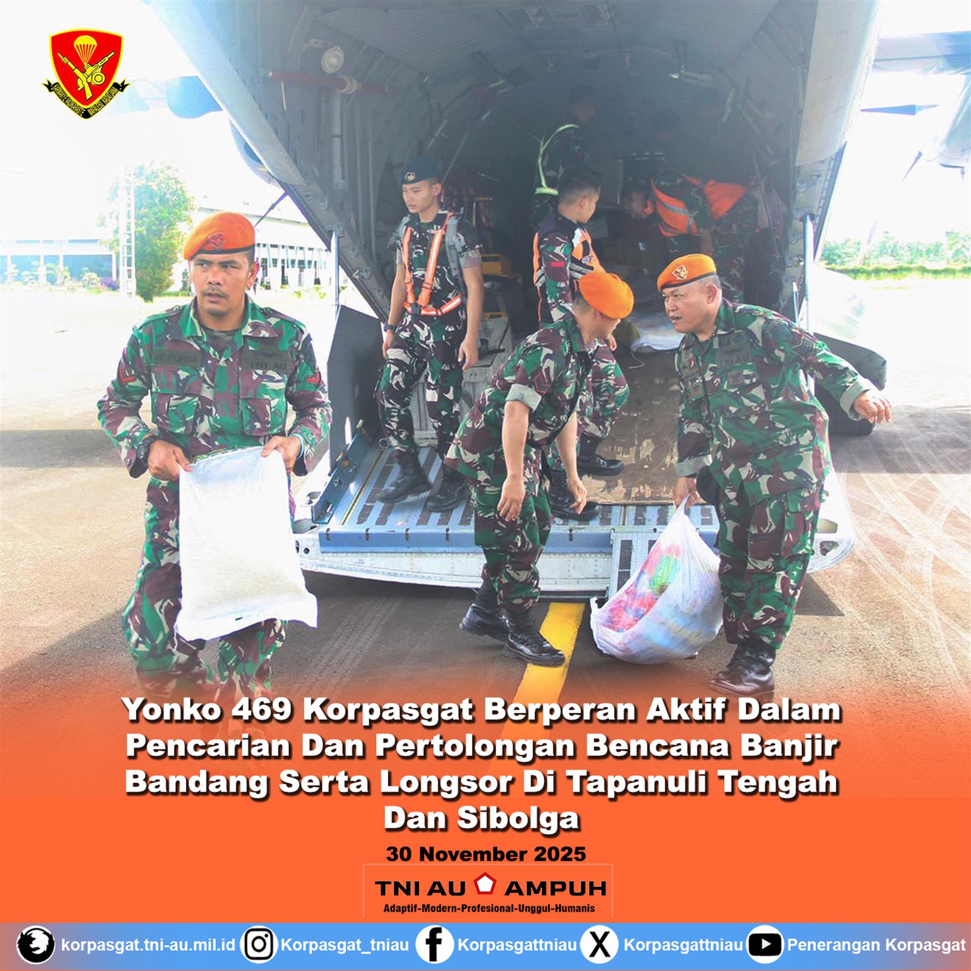 Yonko 469 Korpasgat Berperan Aktif Dalam Pencarian Dan Pertolongan Bencana Banjir Bandang Serta Longsor Di Tapanuli Tengah Dan Sibolga