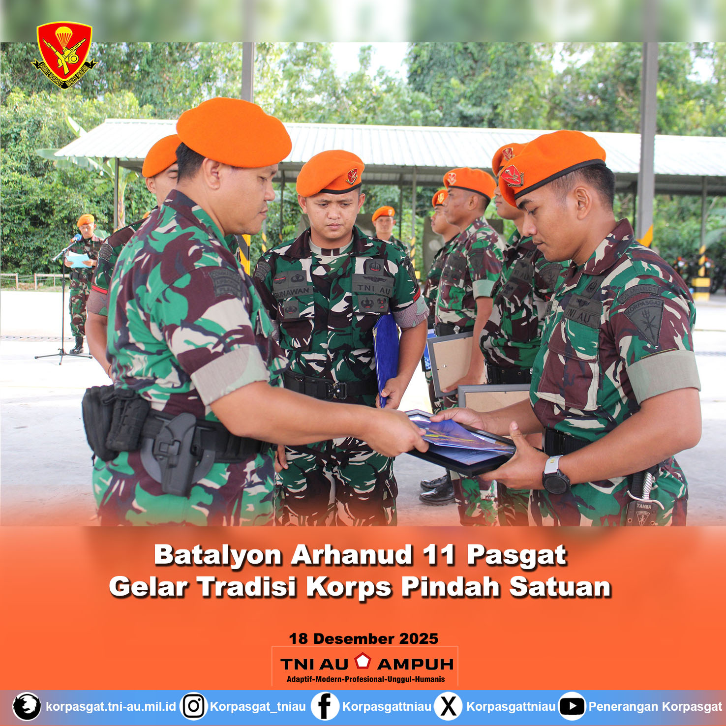 Batalyon Arhanud 11 Pasgat Gelar Tradisi Korps Pindah Satuan