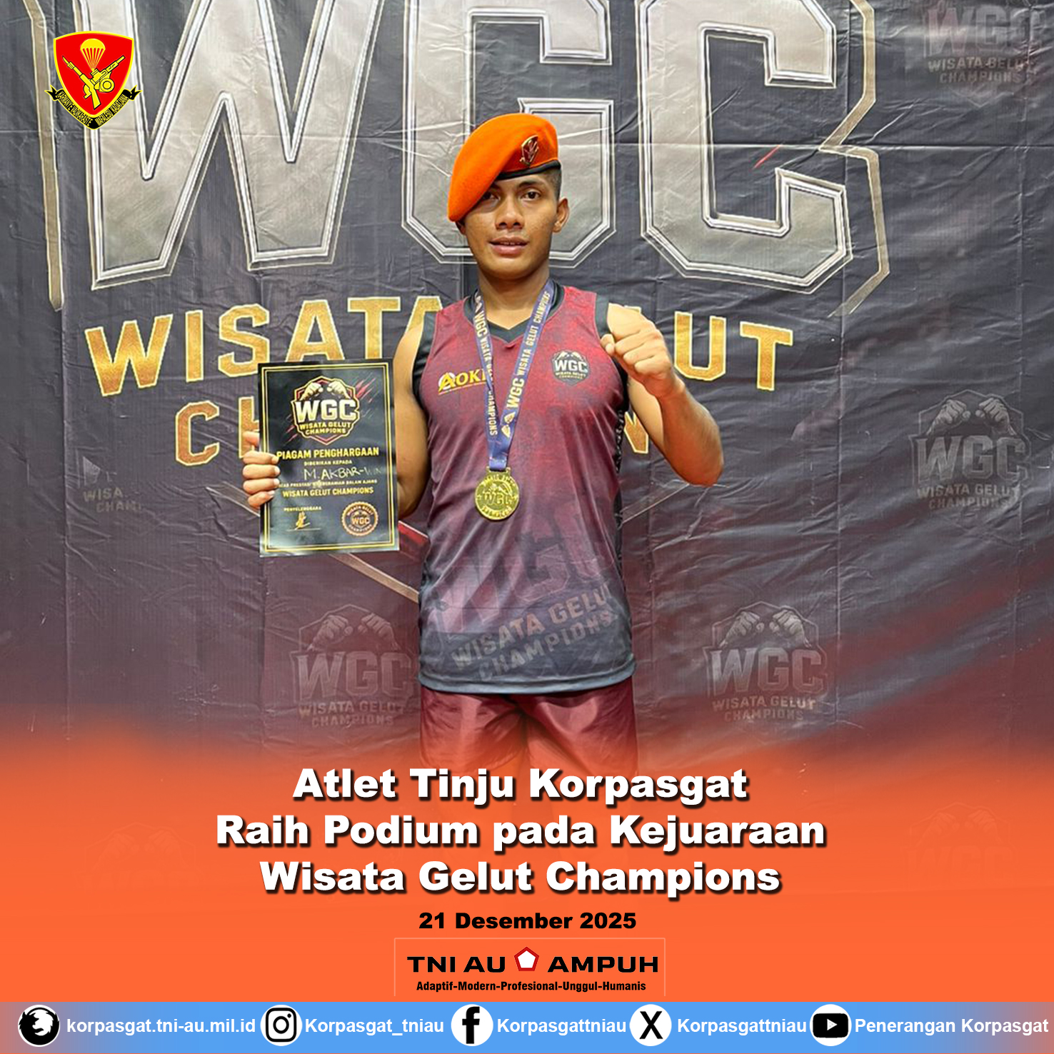Atlet Tinju Korpasgat Raih Podium pada Kejuaraan Wisata Gelut Champions
