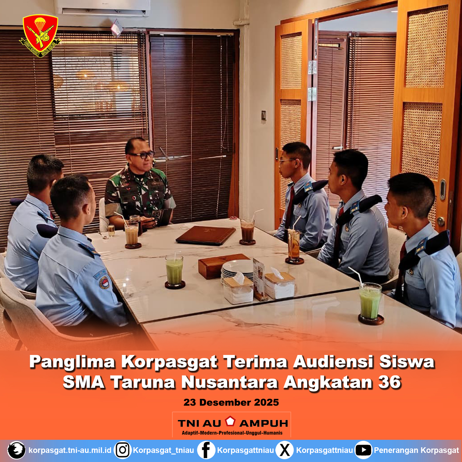 Panglima Korpasgat Terima Audiensi Siswa SMA Taruna Nusantara Angkatan 36