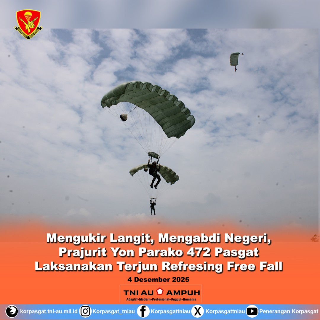 Mengukir Langit, Mengabdi Negeri, Prajurit Yon Parako 472 Pasgat Laksanakan Terjun Refresing Free Fall