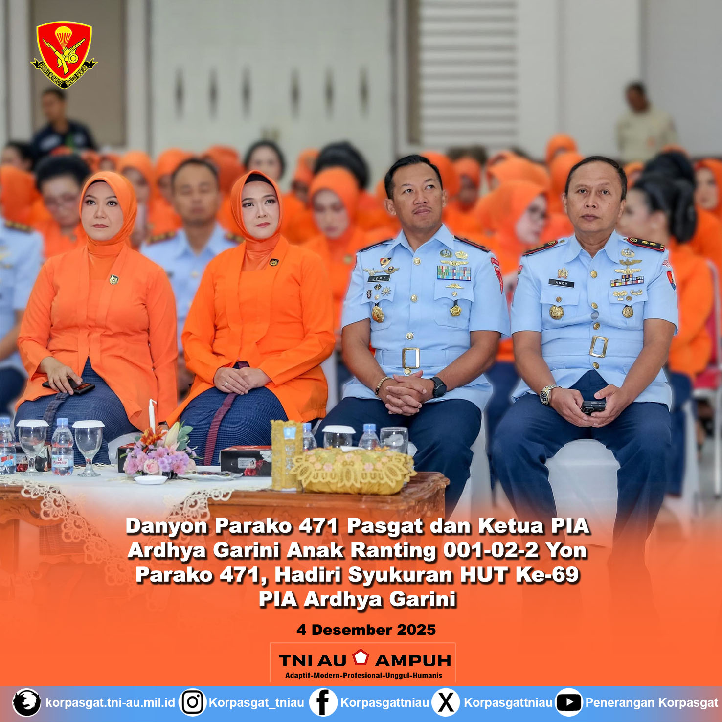 Danyon Parako 471 Pasgat dan Ketua PIA Ardhya Garini Anak Ranting 001-02-2 Yon Parako 471, Hadiri Syukuran HUT Ke-69 PIA Ardhya Garini