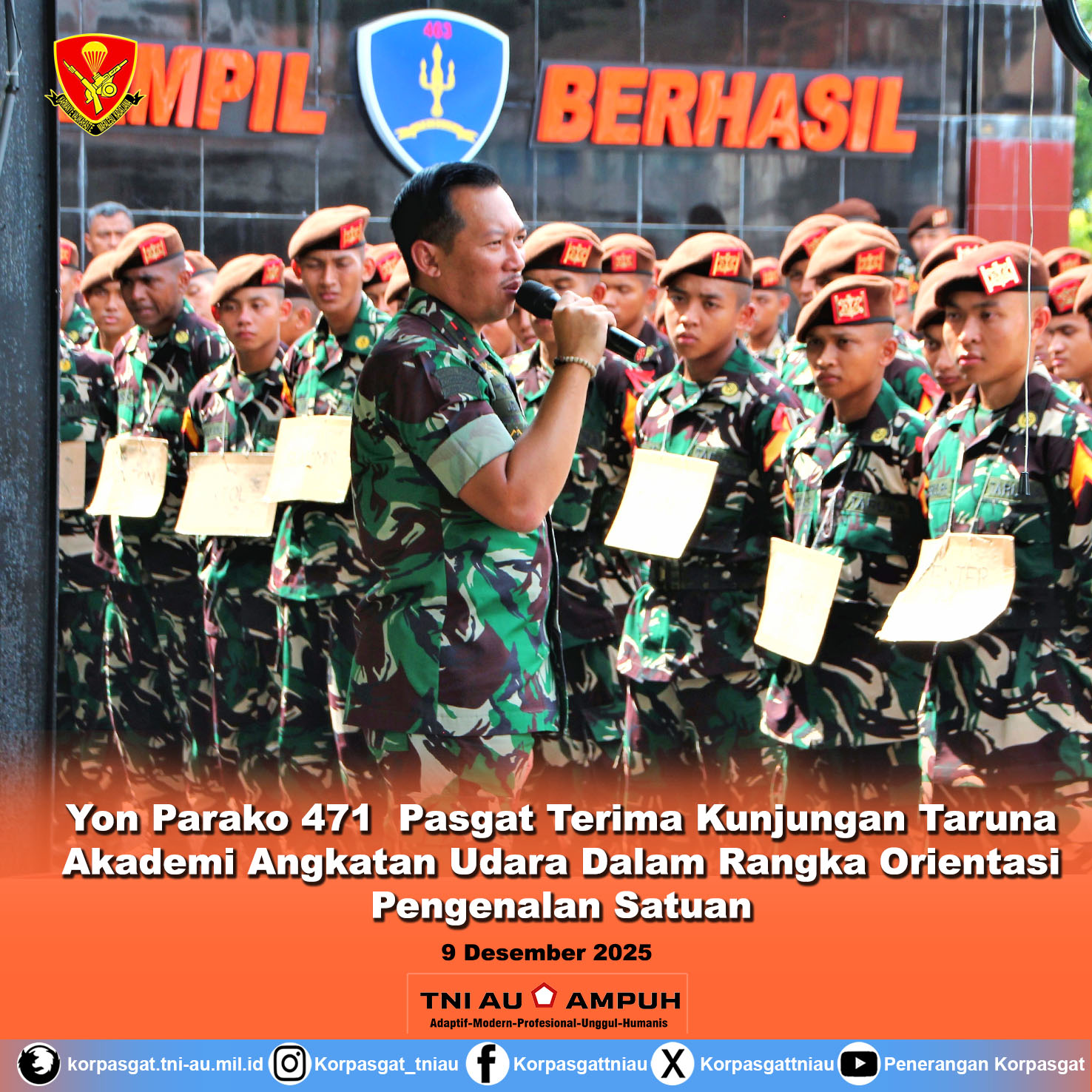 Yon Parako 471 Pasgat Terima Kunjungan Taruna Akademi Angkatan Udara Dalam Rangka Orientasi Pengenalan Satuan