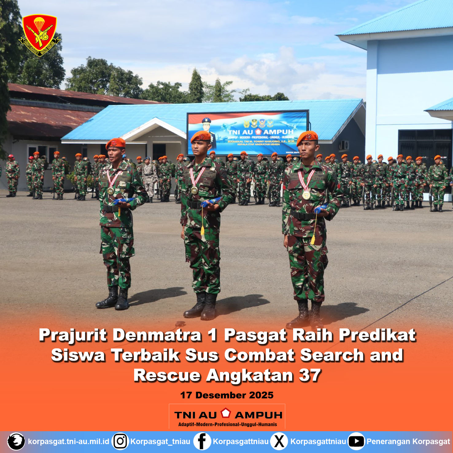 Prajurit Denmatra 1 Pasgat Raih Predikat Siswa Terbaik Sus Combat Search and Rescue Angkatan 37