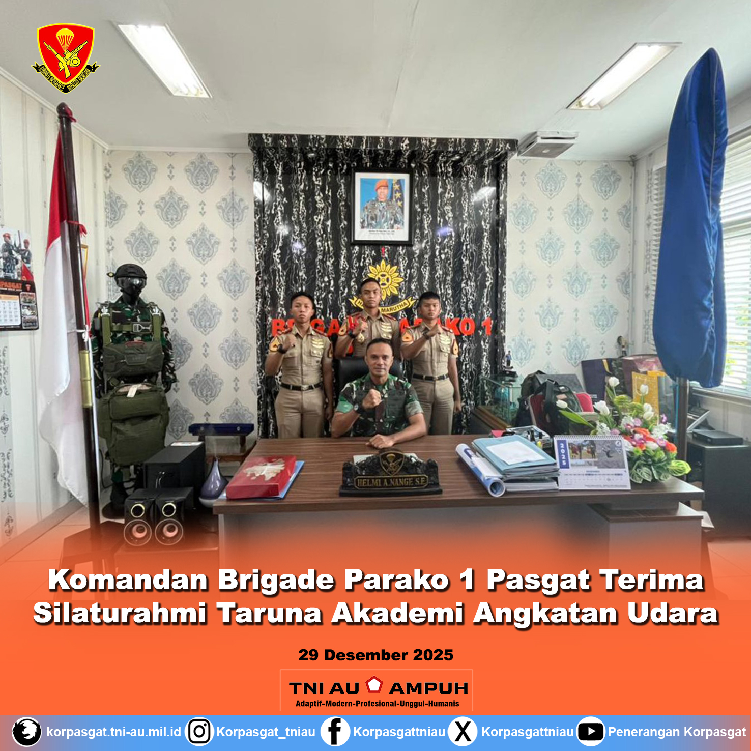 Komandan Brigade Parako 1 Pasgat Terima Silaturahmi Taruna Akademi Angkatan Udara