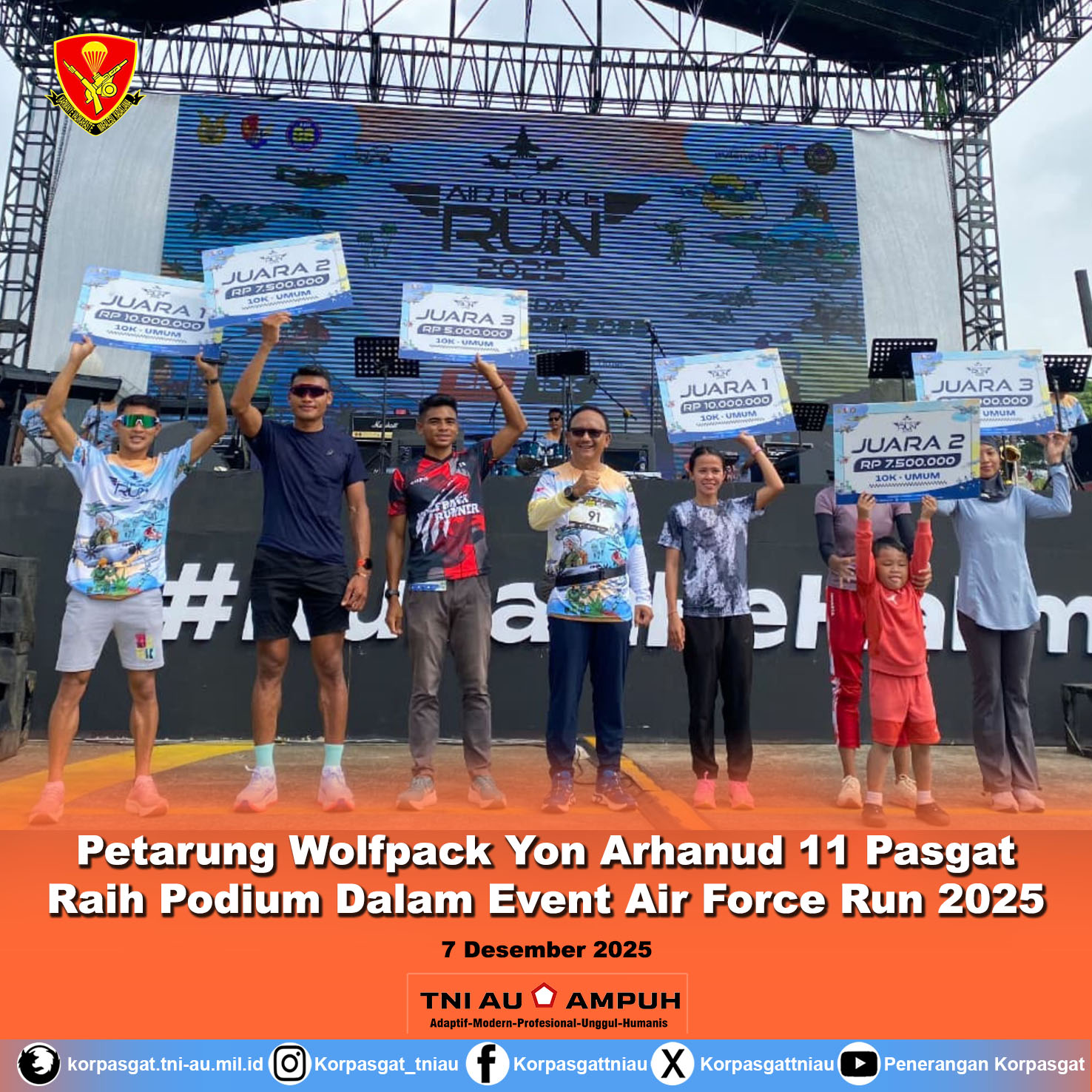 Petarung Wolfpack Yon Arhanud 11 Pasgat Raih Podium Dalam Event Air Force Run 2025