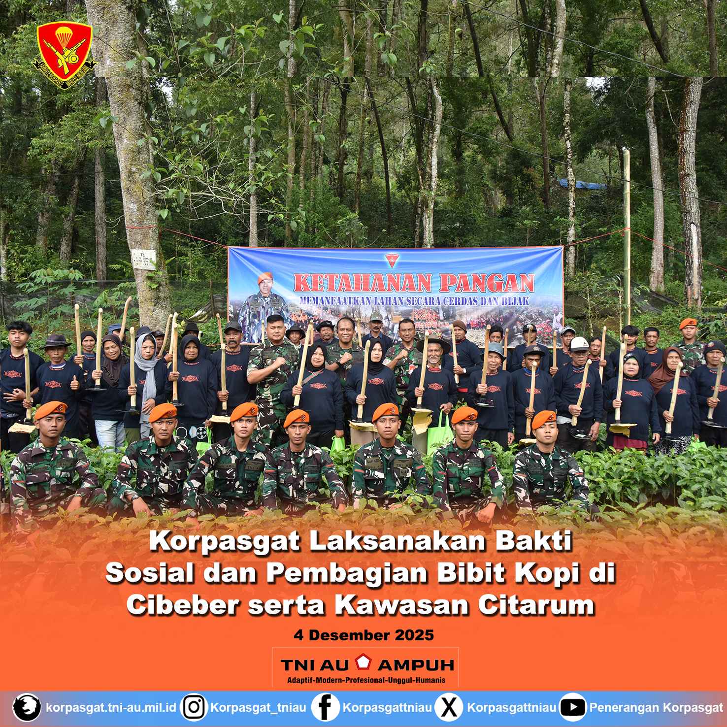 Korpasgat Laksanakan Bakti Sosial dan Pembagian Bibit Kopi di Cibeber serta Kawasan Citarum Harum