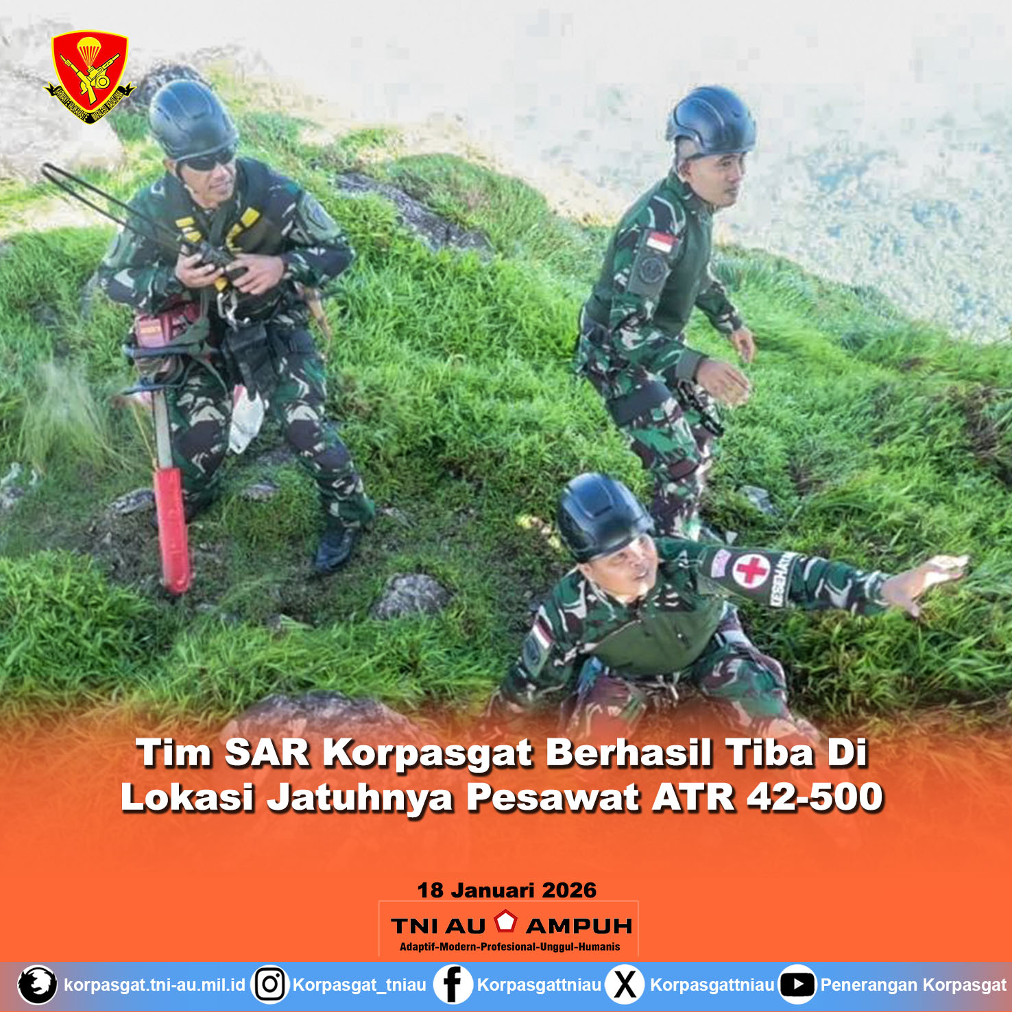 Tim SAR Korpasgat Berhasil Tiba Di Lokasi Jatuhnya Pesawat ATR 42-500