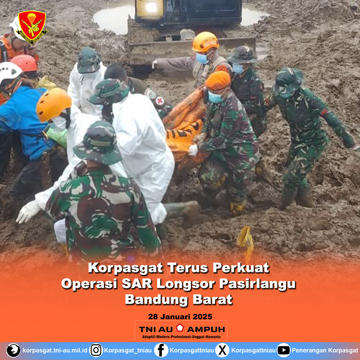 Korpasgat Terus Perkuat Operasi SAR Longsor Pasirlangu Bandung Barat