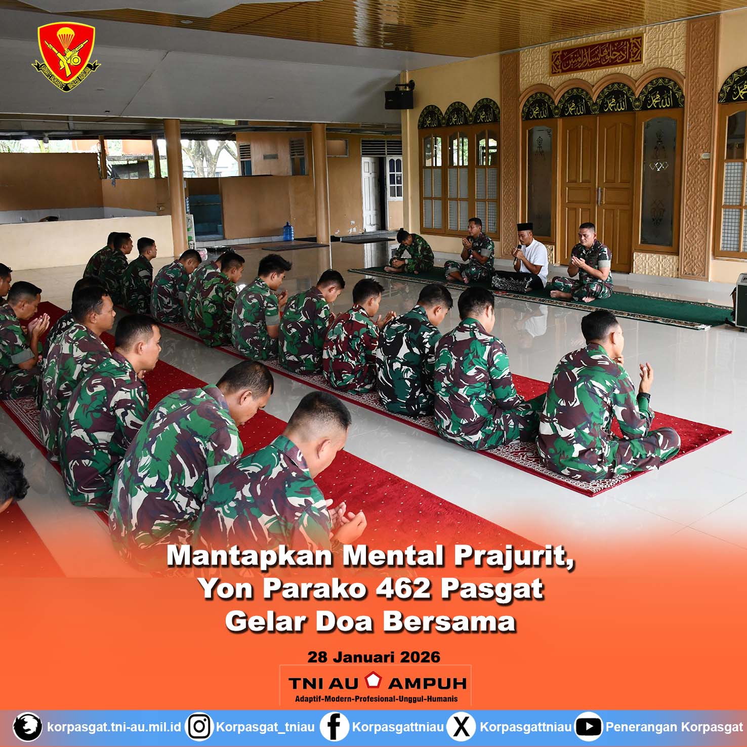 Mantapkan Mental Prajurit, Yon Parako 462 Pasgat Gelar Doa Bersama