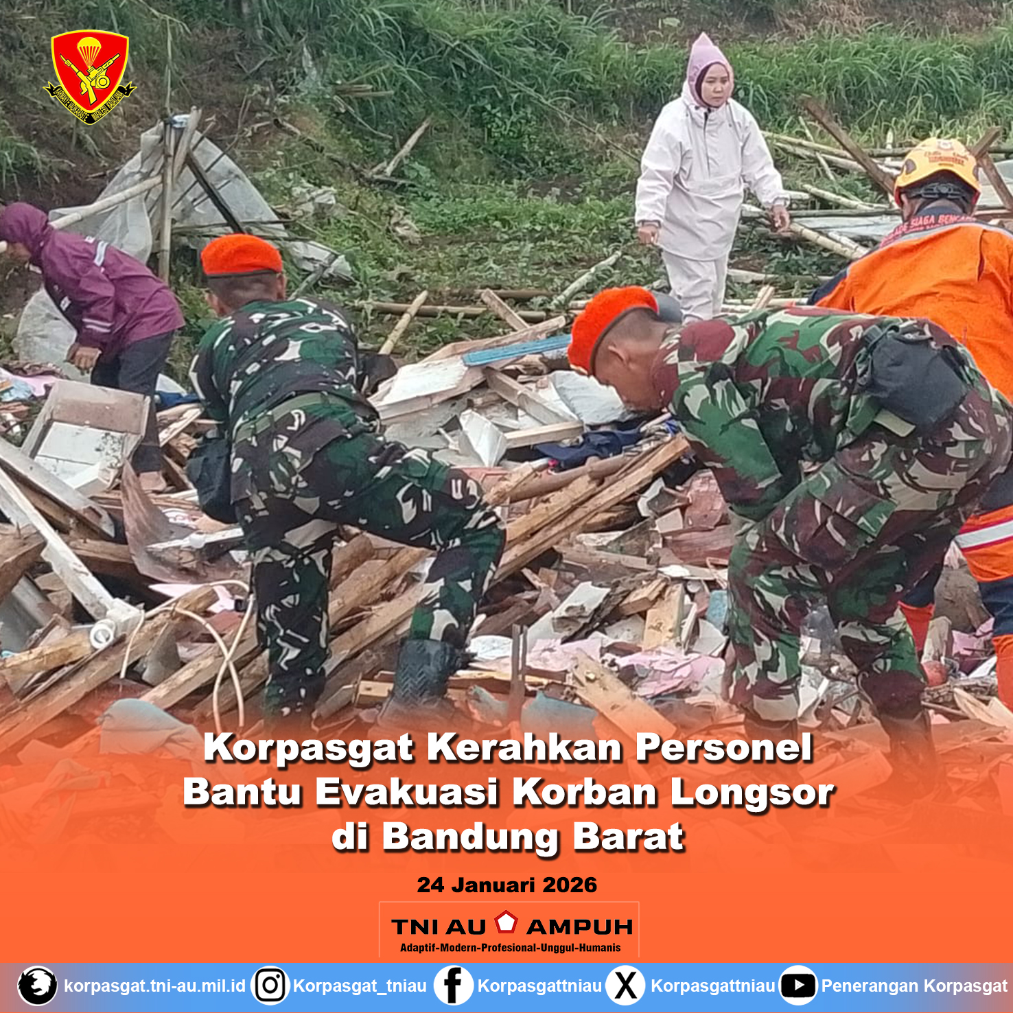 Korpasgat Kerahkan Personel Bantu Evakuasi Korban Longsor di Bandung Barat