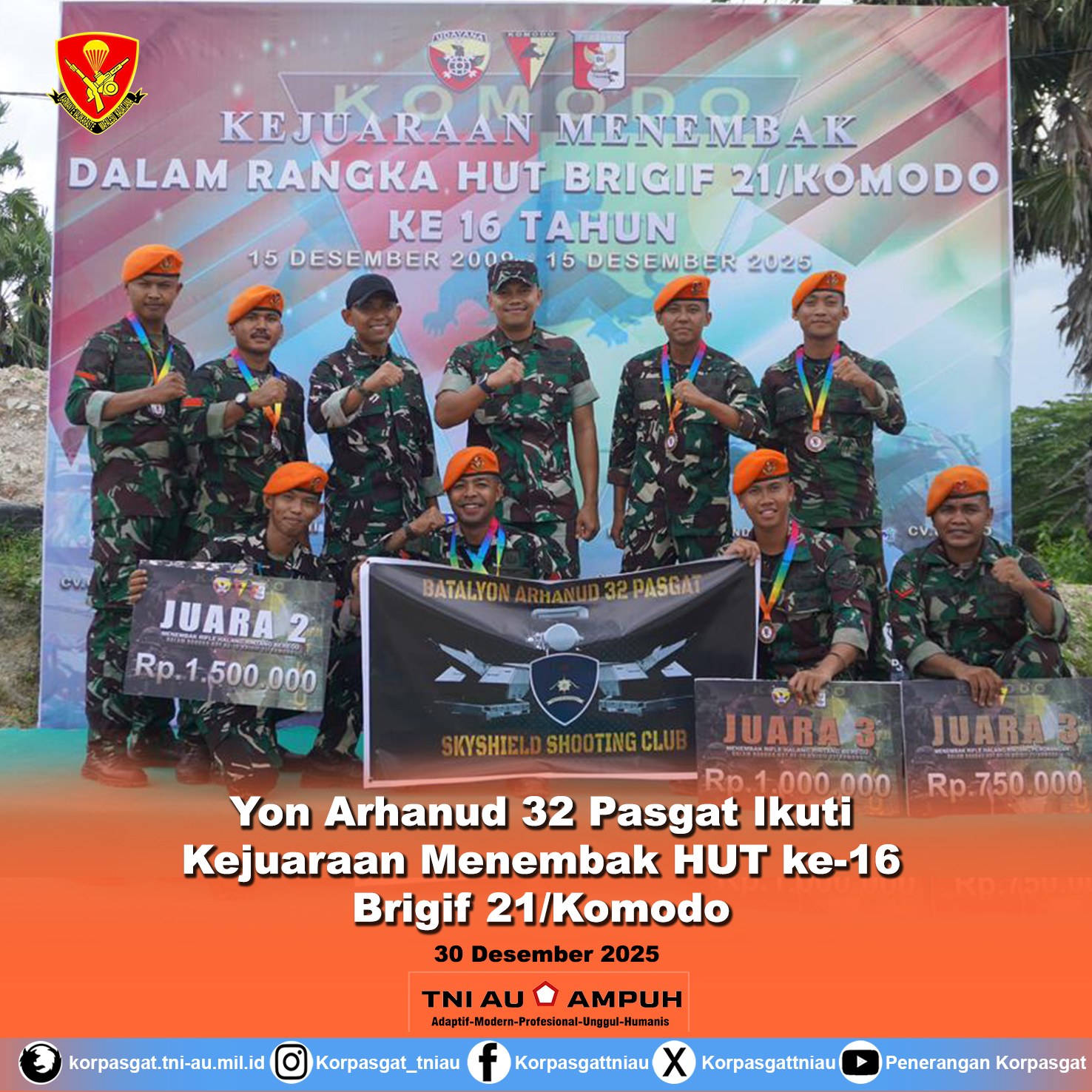 Yon Arhanud 32 Pasgat Ikuti Kejuaraan Menembak HUT ke-16 Brigif 21/Komodo