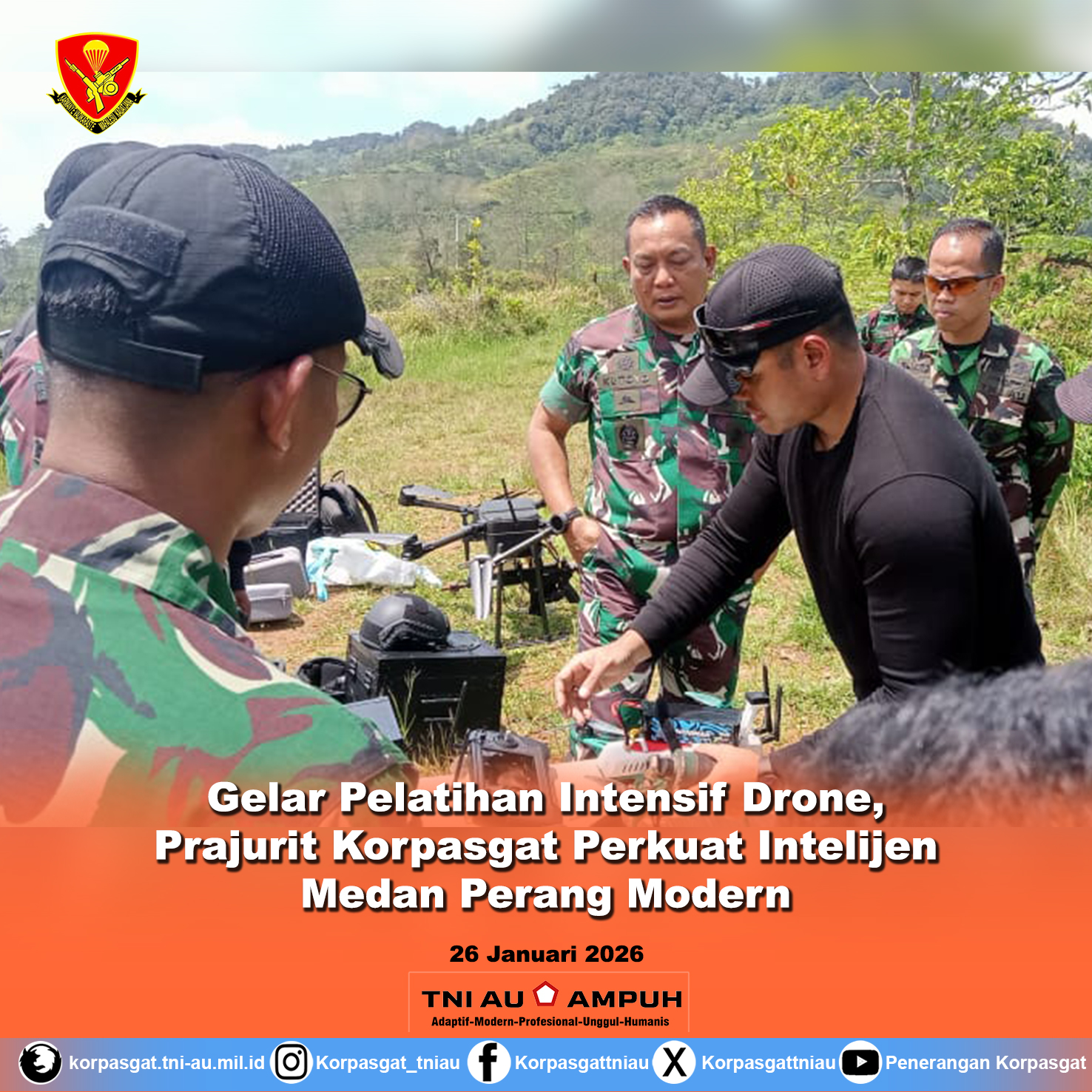 Gelar Pelatihan Intensif Drone, Prajurit Korpasgat Perkuat Intelijen Medan Perang Modern