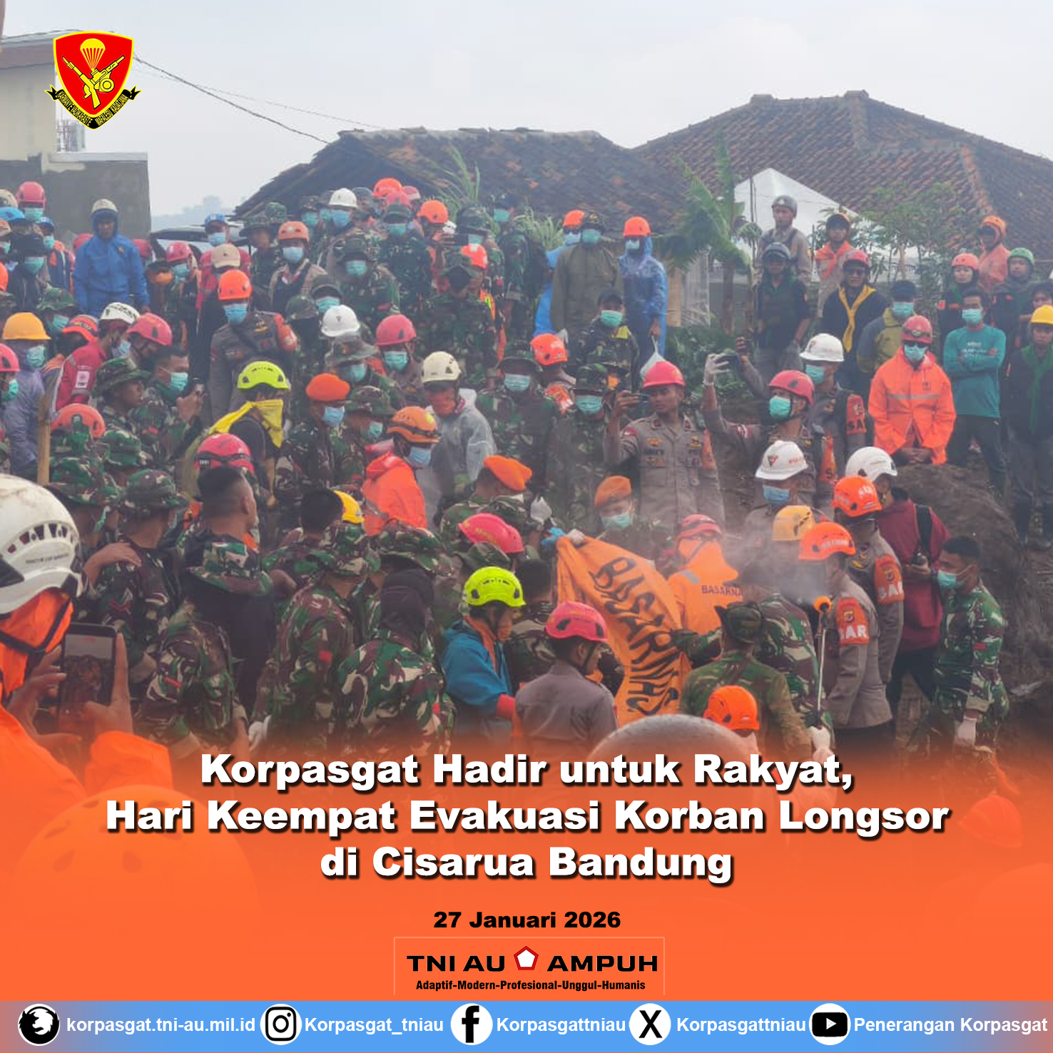 Korpasgat Hadir untuk Rakyat, Hari Keempat Evakuasi Korban Longsor di Cisarua Bandung