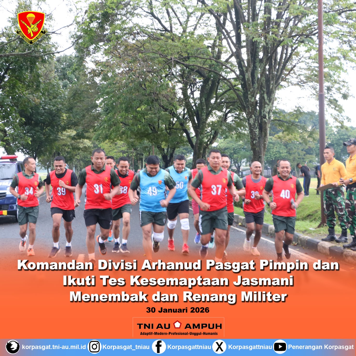 Komandan Divisi Arhanud Pasgat Pimpin dan Ikuti Tes Kesemaptaan Jasmani, Menembak, dan Renang Militer