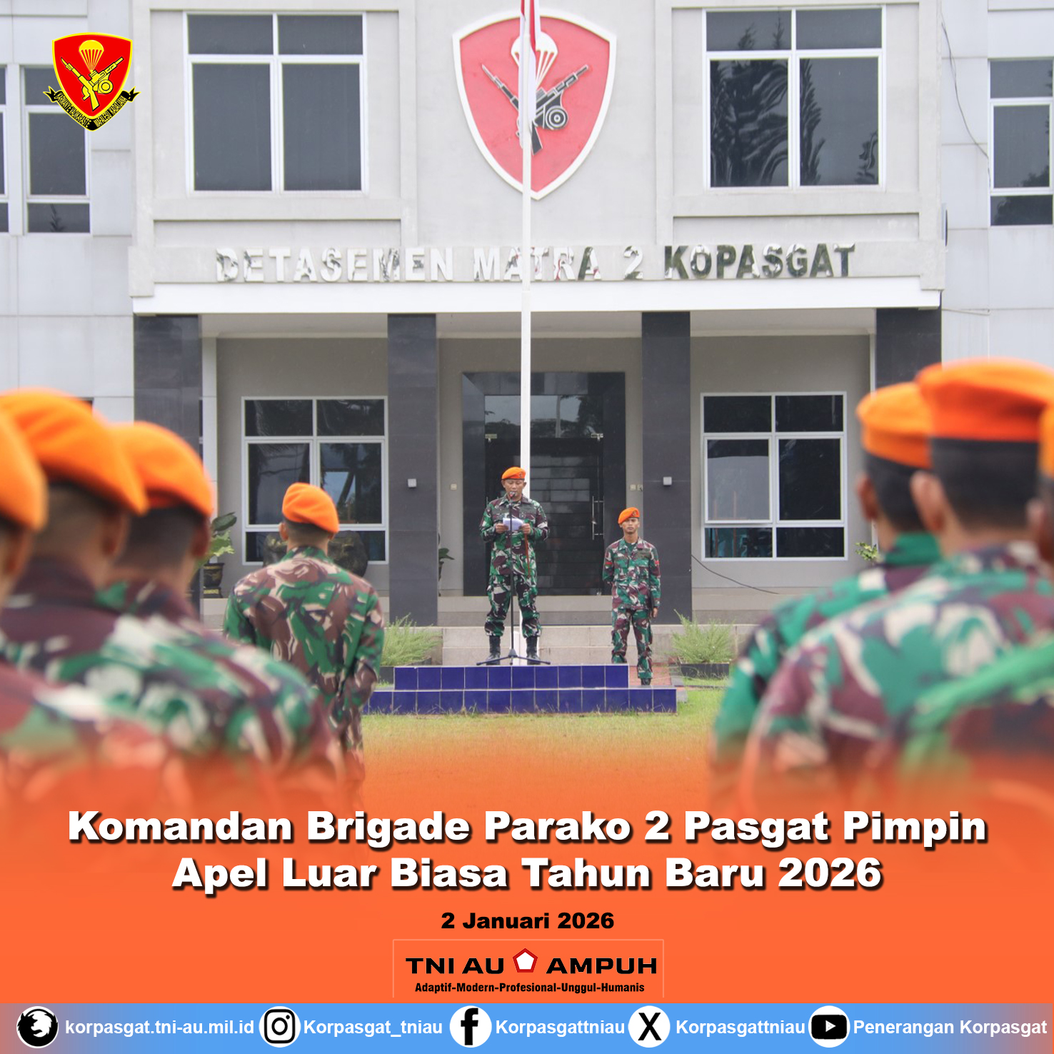 Komandan Brigade Parako 2 Pasgat Pimpin Apel Luar Biasa Tahun Baru 2026
