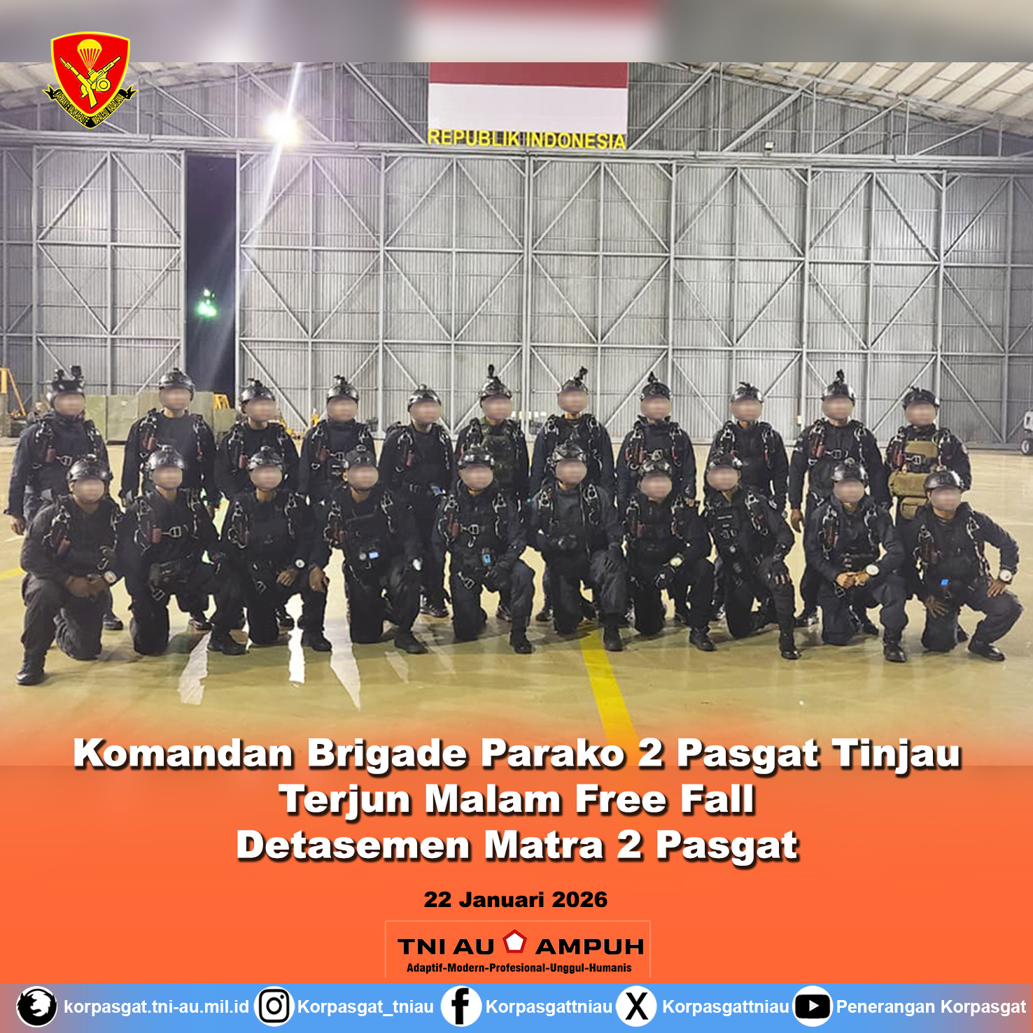 Komandan Brigade Parako 2 Pasgat Tinjau Terjun Malam Free Fall Detasemen Matra 2 Pasgat