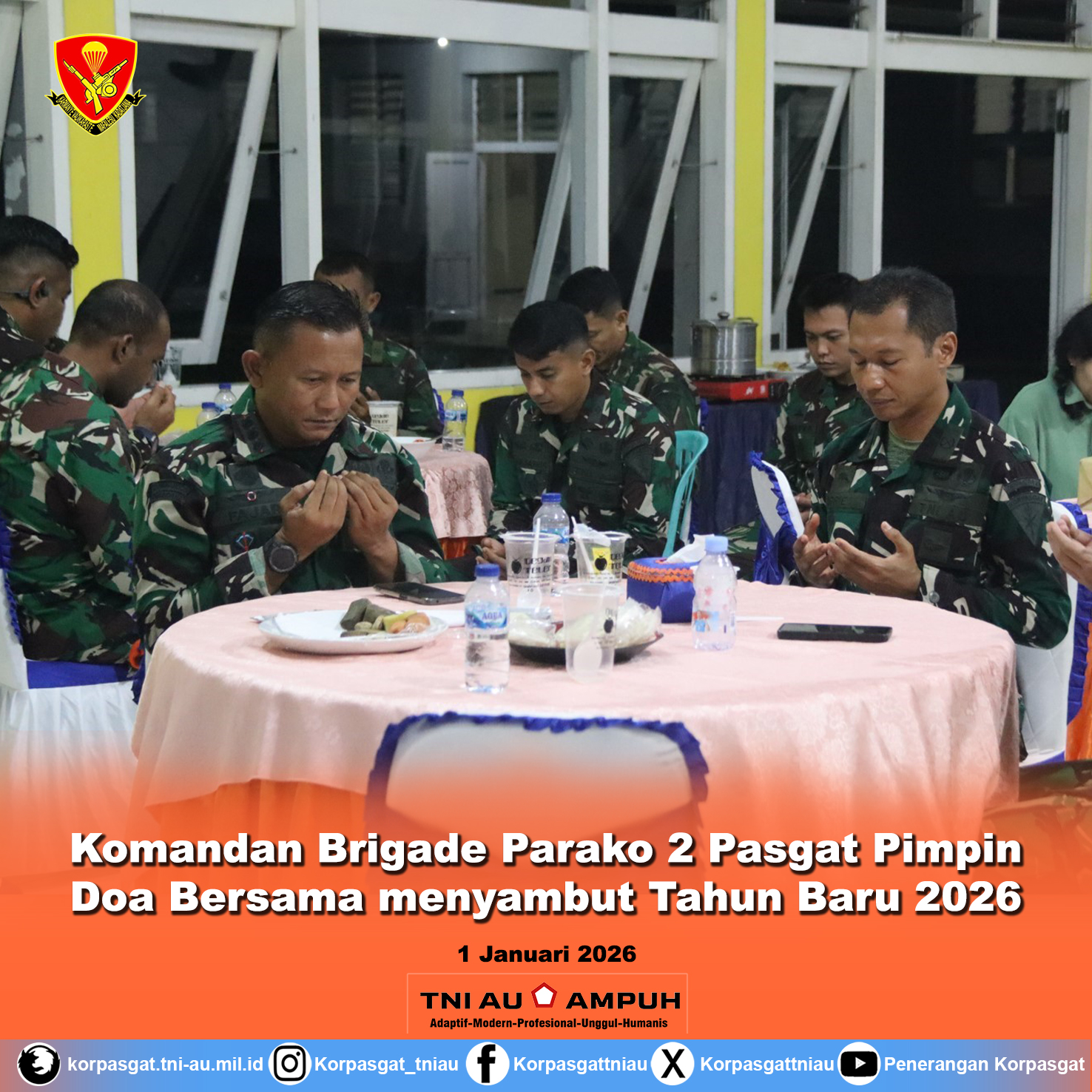 Komandan Brigade Parako 2 Pasgat Pimpin Doa Bersama menyambut Tahun Baru 2026