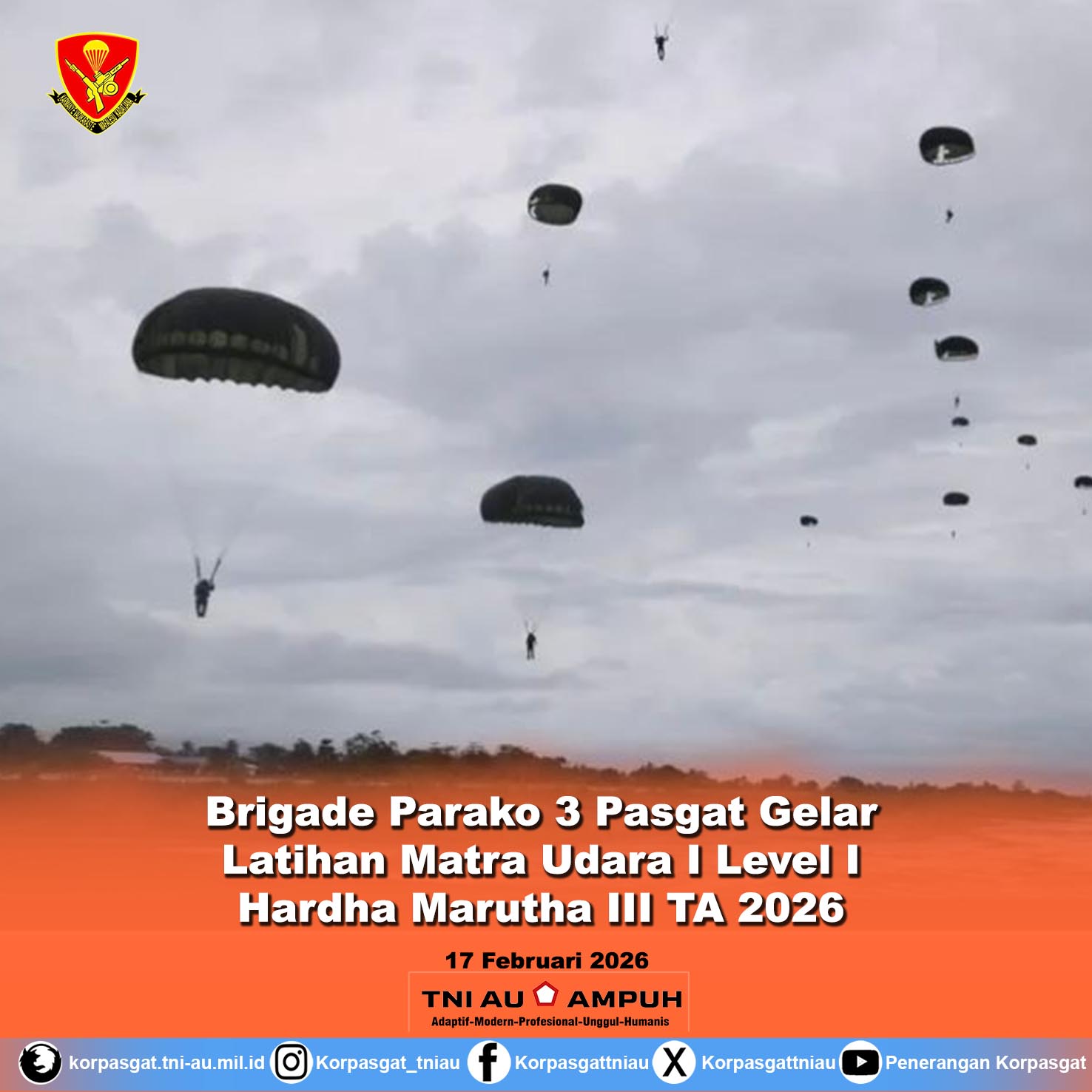 Brigade Parako 3 Pasgat Gelar Latihan Matra Udara I Level I Hardha Marutha III TA 2026