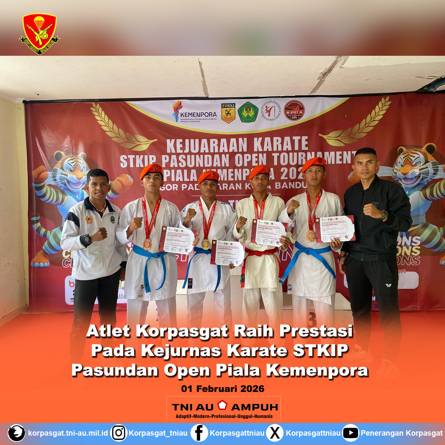 Atlet Korpasgat Raih Prestasi Pada Kejurnas Karate STKIP Pasundan Open Piala Kemenpora