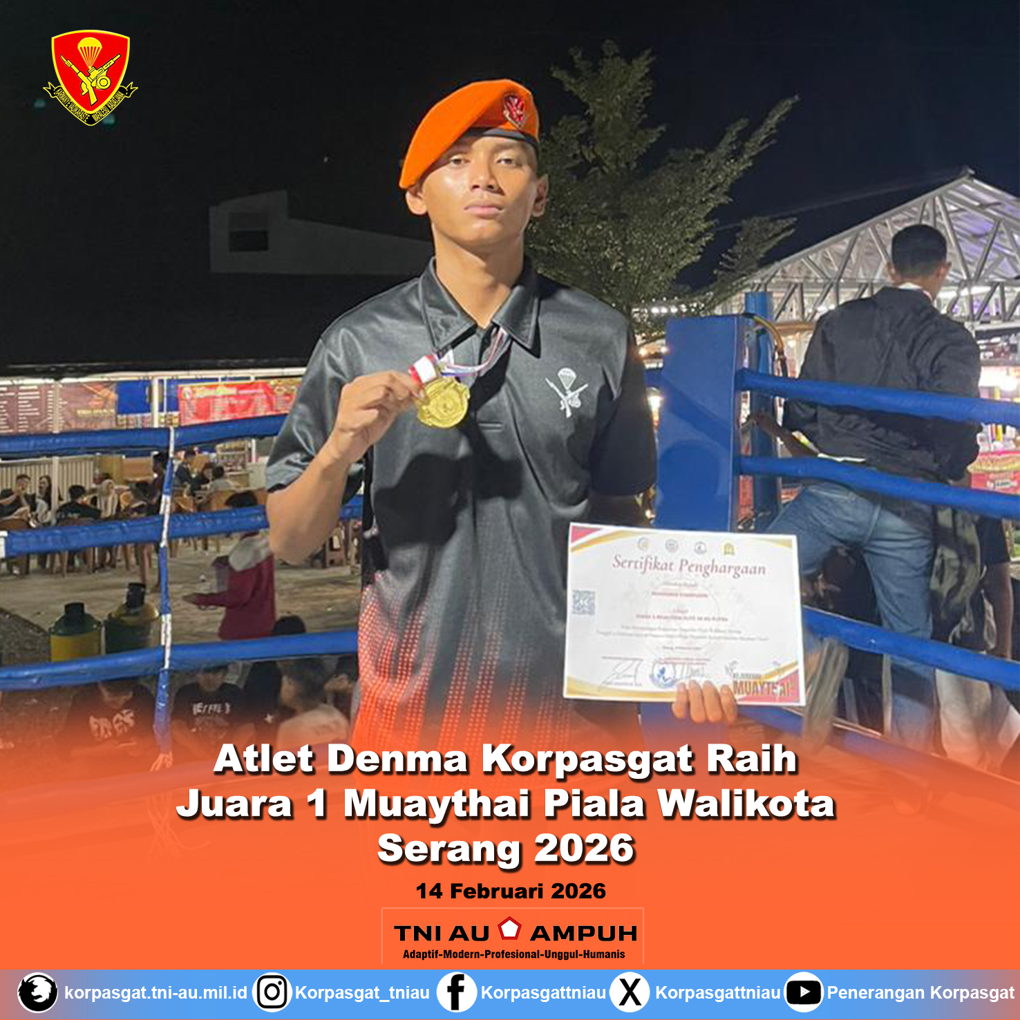 Atlet Denma Korpasgat Raih Juara 1 Muaythai Piala Walikota Serang 2026