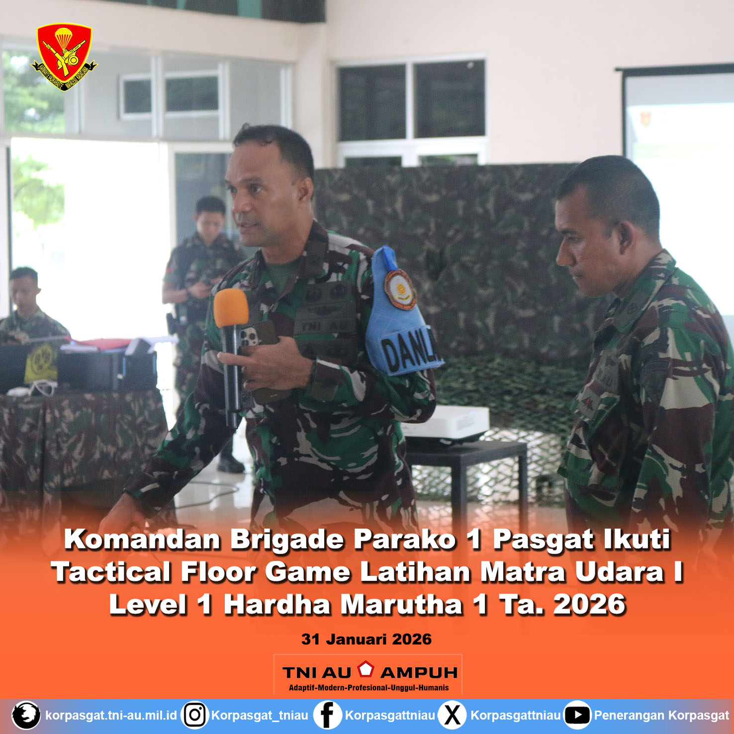 Komandan Brigade Parako 1 Pasgat Ikuti Tactical Floor Game Latihan Matra Udara I Level 1 Hardha Marutha 1 Ta. 2026